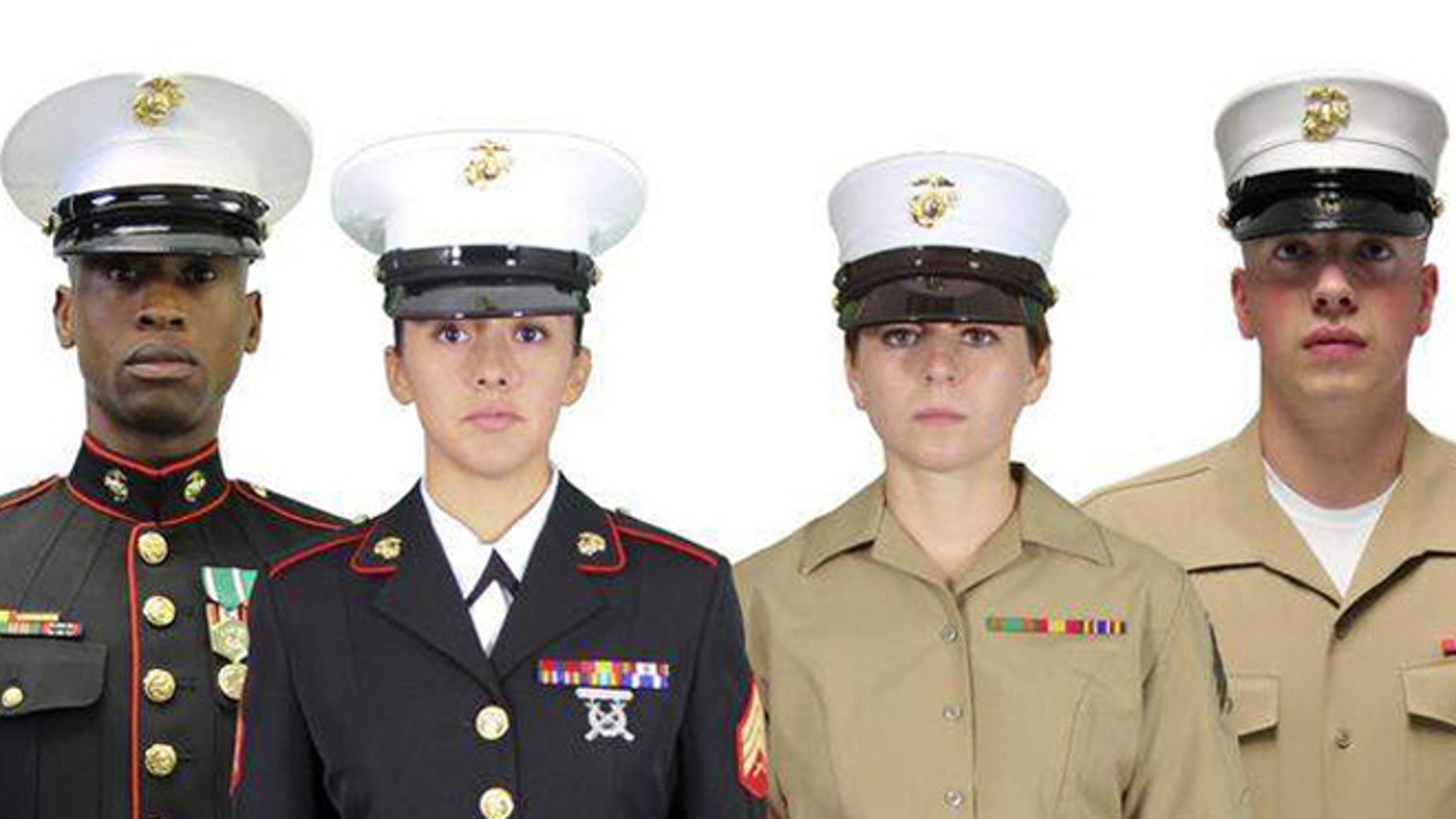 Shown here are the old Marine hats, left, compared to the new ones, right.