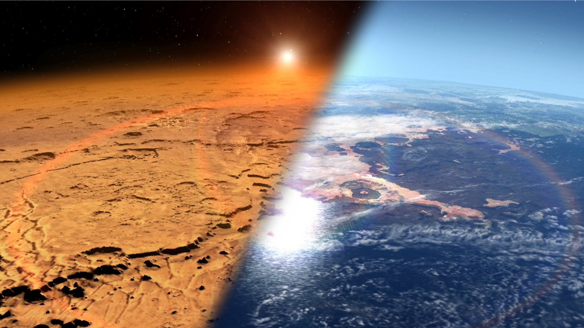 Mars went through warmer, wetter periods in its climate (right), and new research suggests the warming could have come from bursts of methane.