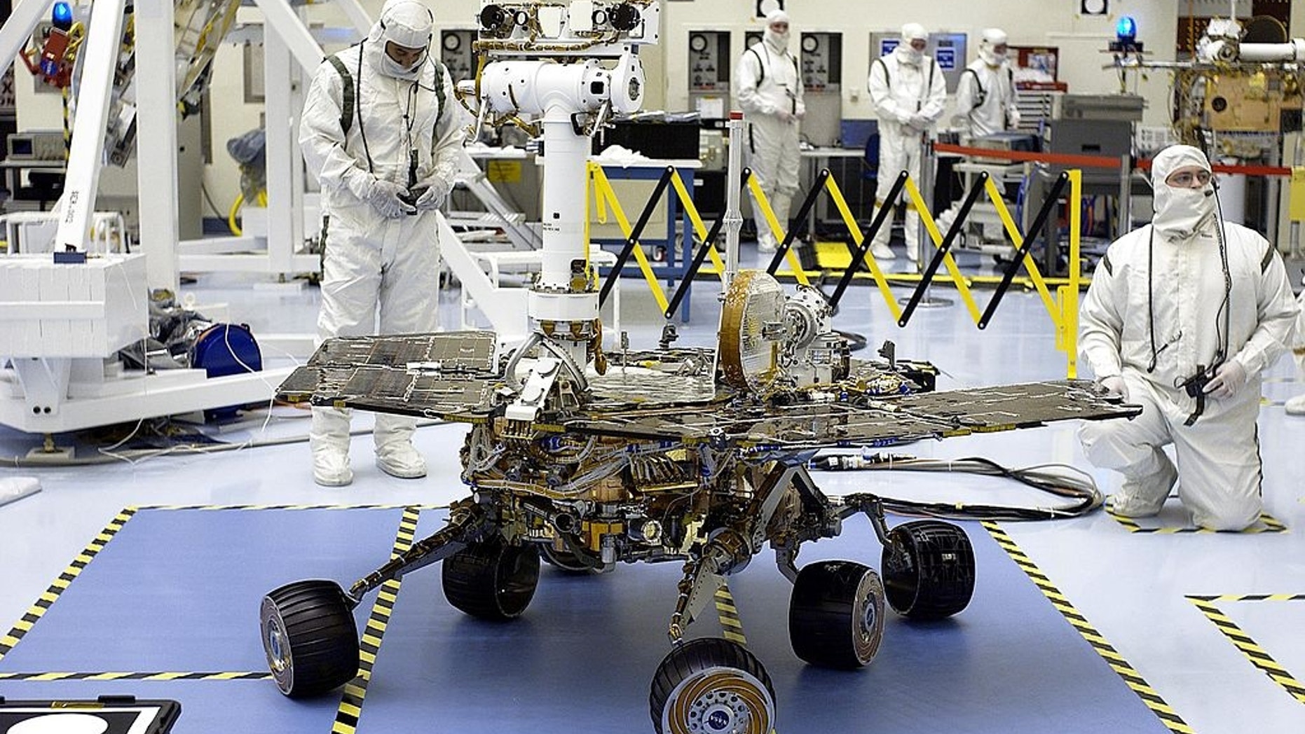 Pre-launch photo of NASA's Opportunity Mars rover at Kennedy Space Center in Florida.
