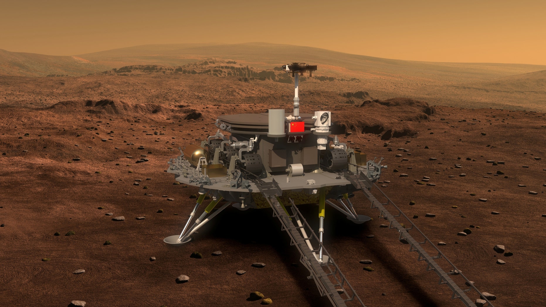 Concept portrayal of China's Mars rover and lander released on August 23, 2016 by lunar probe and space project center of Chinese State Administration of Science, Technology and Industry for National Defence. (China Daily/via REUTERS)