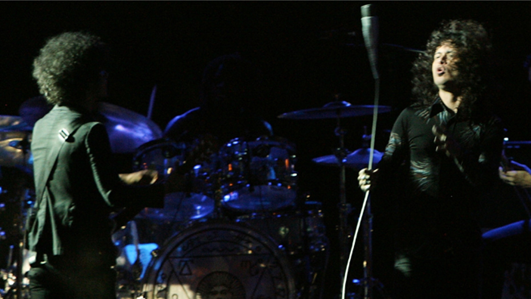LOS ANGELES, CA - OCTOBER 04: Omar Rodriguez-Lopez and Cedric Bixler-Zavala of the Mars Volta perform during the 2008 LA Weekly Detour Music Festival on October 4, 2008 in downtown Los Angeles, California.