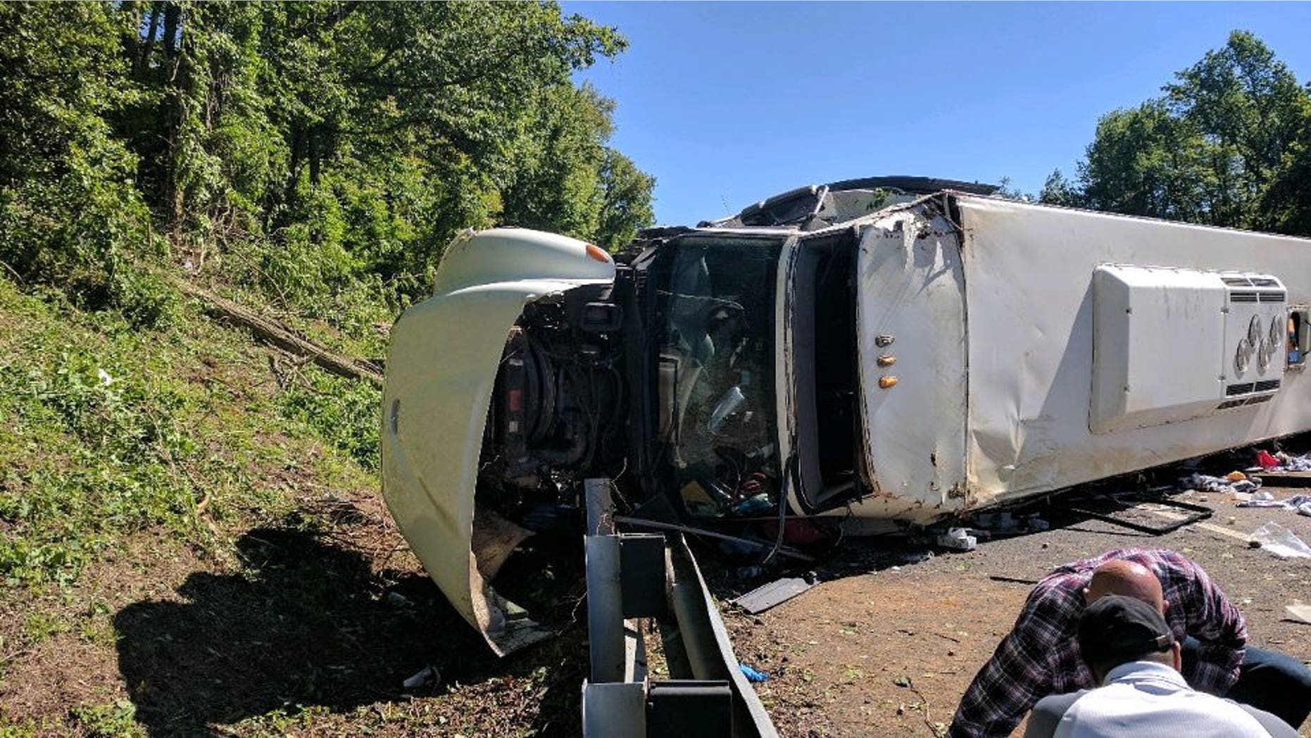 Photos showed the bus on its side on Interstate 95.