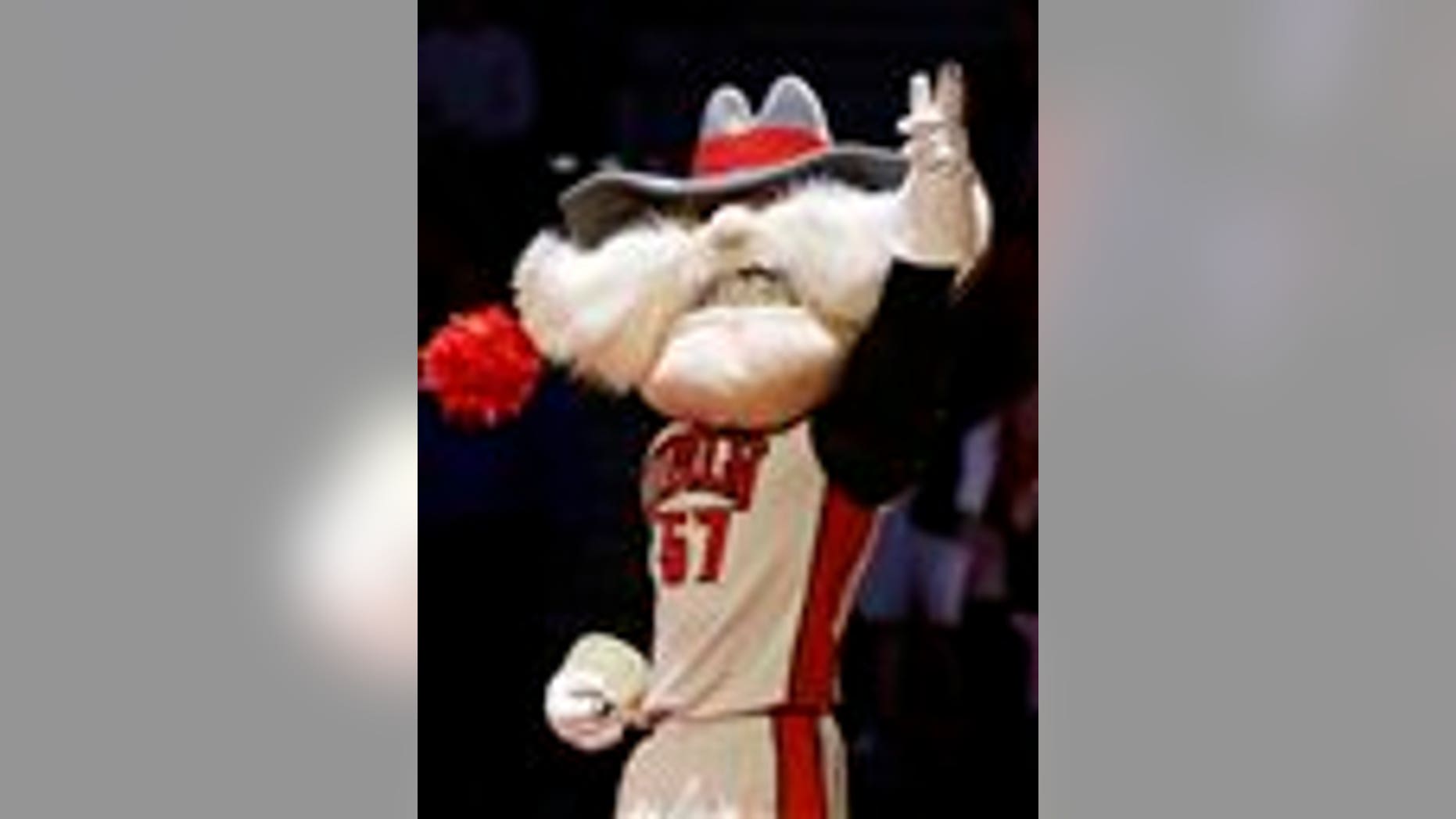 Feb. 1, 2014: In this file photo, UNLV mascot Hey Reb warms up the crowd before an NCAA college basketball game in Las Vegas.