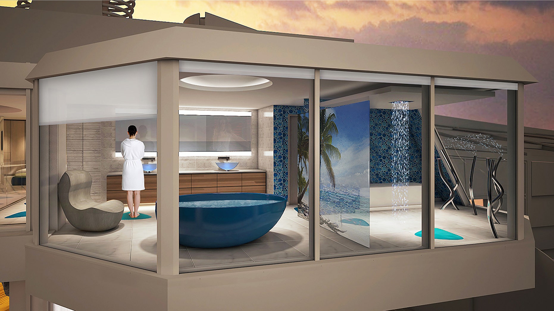 The Spectrum of the Seas will offer select guests the chance to bathe over the sea.