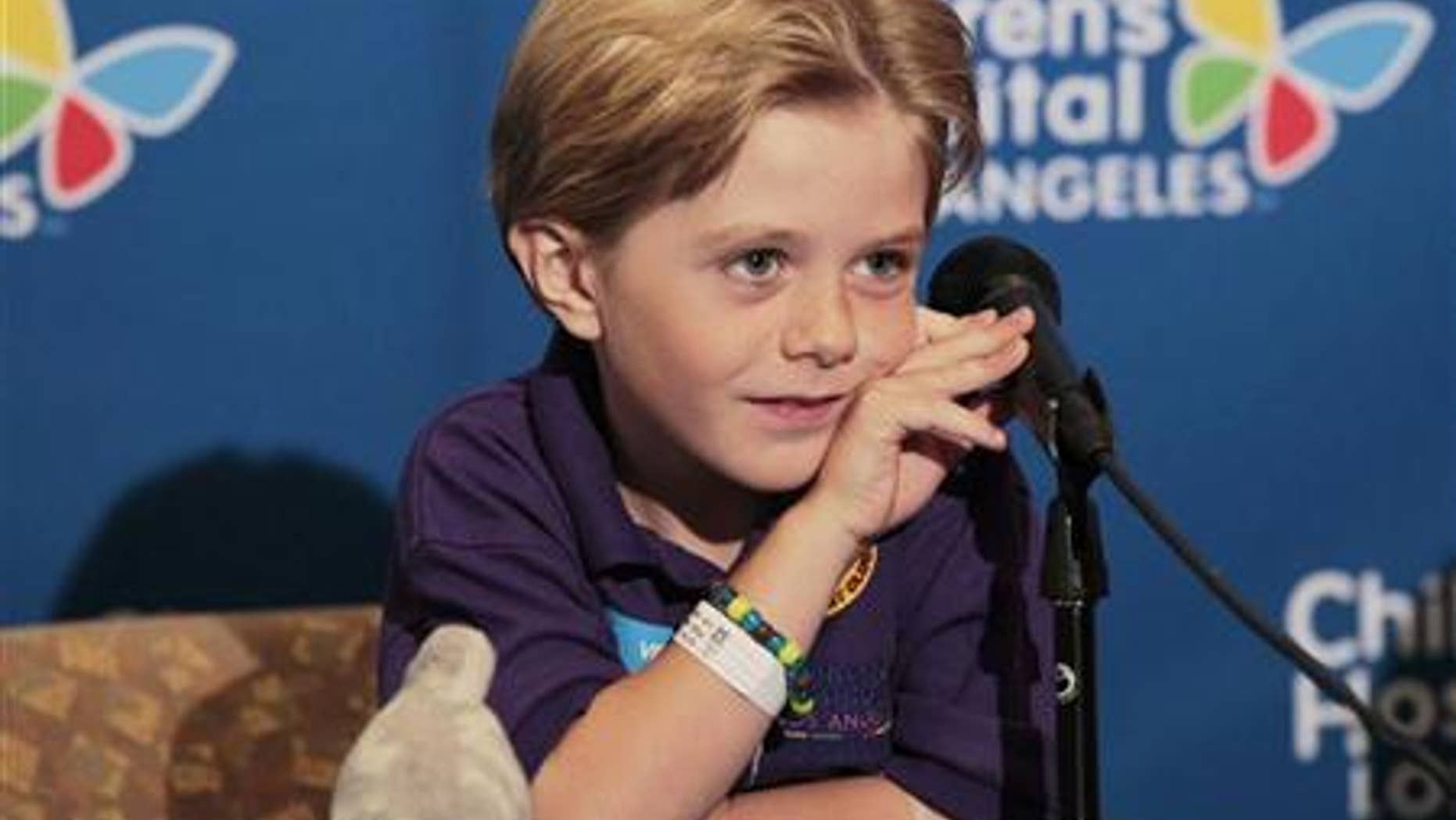 Young actor Max Page, 7, attends a news conference at Children's Hospital in Los Angeles, California June 13, 2012. REUTERS/Mario Anzuoni