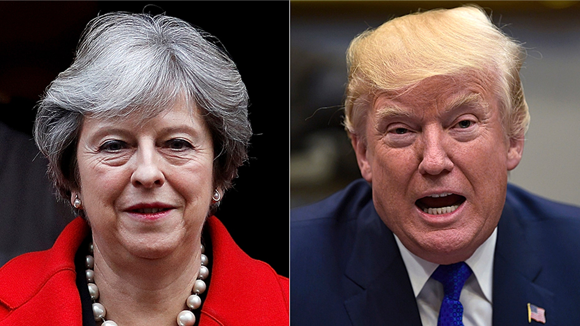 British Prime Minister Theresa May, left, condemned President Trump, right, for sharing anti-Muslim posts.