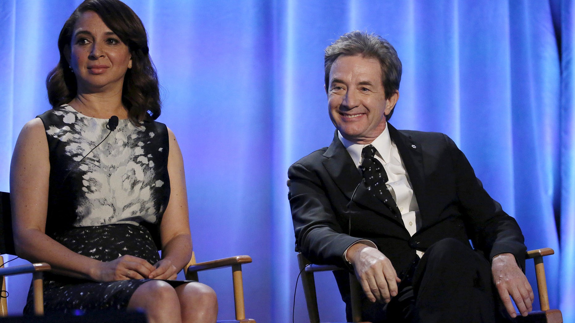 Producers and hosts Martin Short and Maya Rudolph attend a panel for the television series "Maya & Marty" during the NBCUniversal summer press day in Westlake Village, California April 1, 2016. REUTERS/Mario Anzuoni - RTSD7T7