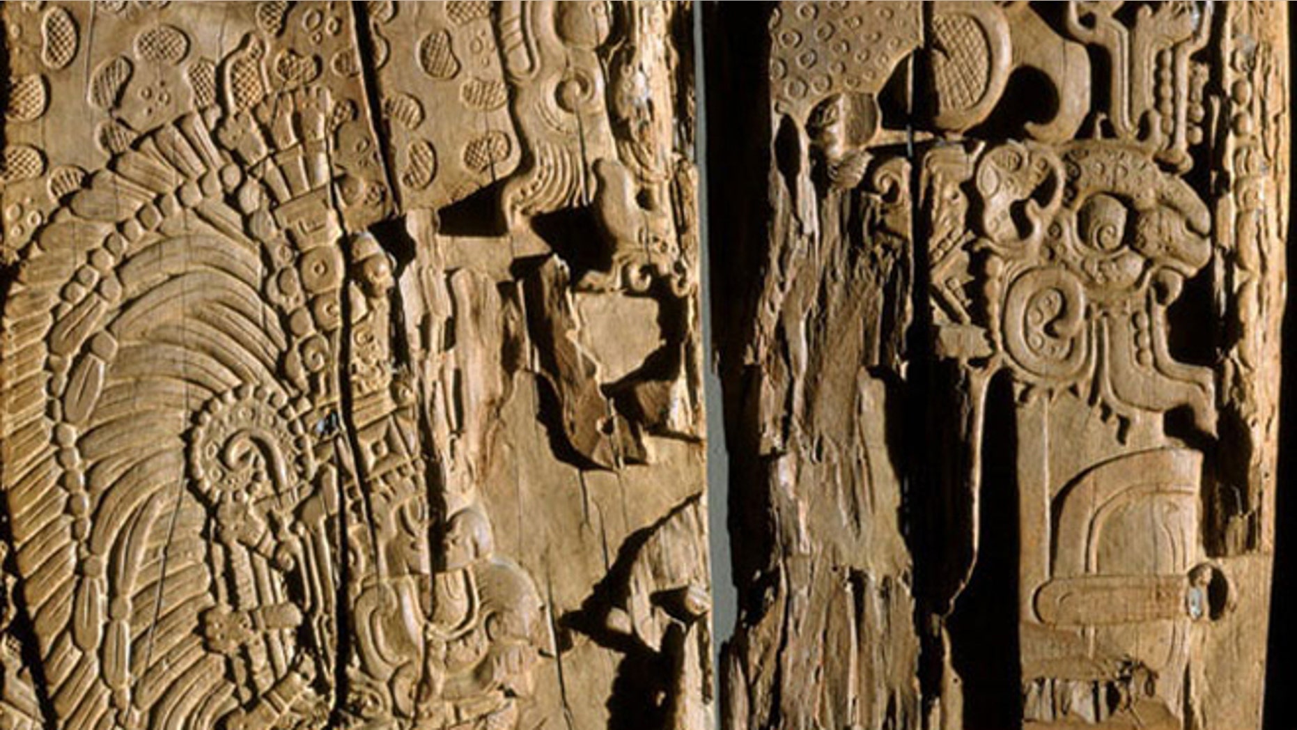 The elaborately carved wooden lintel from a temple in the ancient Maya city of Tikal, Guatemala, carries a dedication date in the Maya calendar.