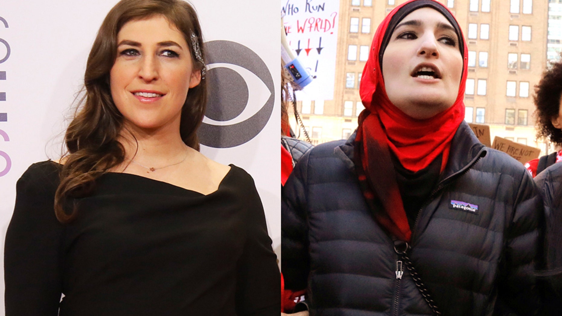 Actress Mayim Bialik (left) and Palestinian activist Linda Sarsour.