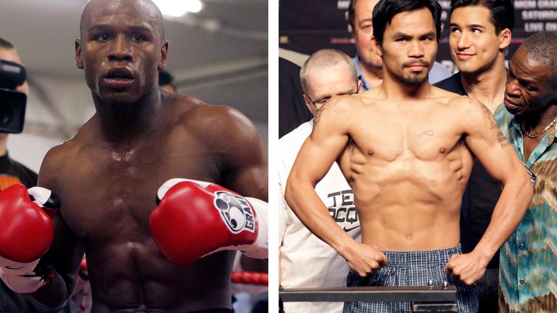 Floyd Mayweather Jr. will meet Manny Pacquiao on May 2, 2015 in a welterweight showdown that will be boxing's richest fight ever. Mayweather himself announced the bout Friday, Feb. 20, 2015 after months of negotiations, posting a picture of the signed contract online. (AP Photos/Alastair Grant and Rick Bowmer, File)