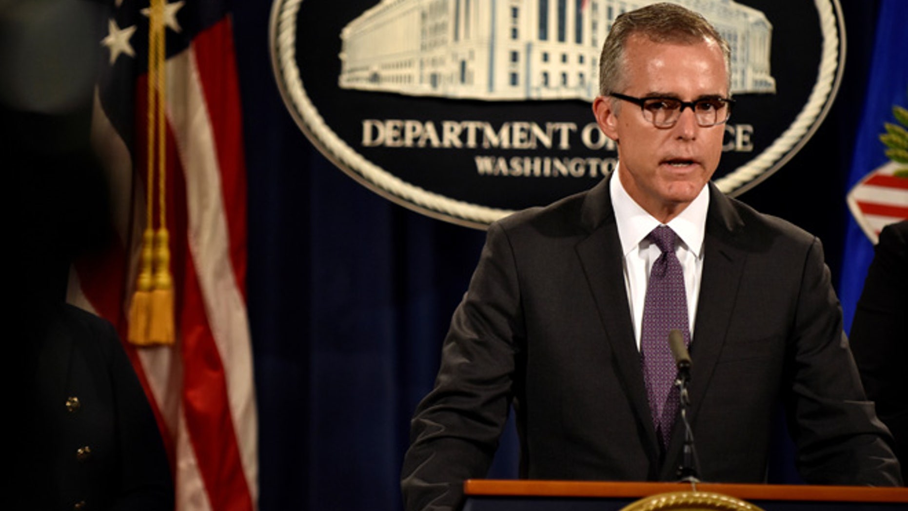 In this July 20, 2016 photo, FBI Deputy Director Andrew McCabe speaks at a press conference in Washington.