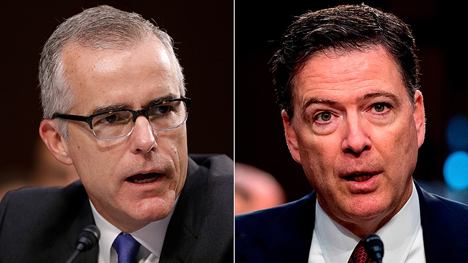 Former FBI Director James Comey, right, triggered the inspector general investigation that led to the firing of former FBI Deputy Director Andrew McCabe, left.