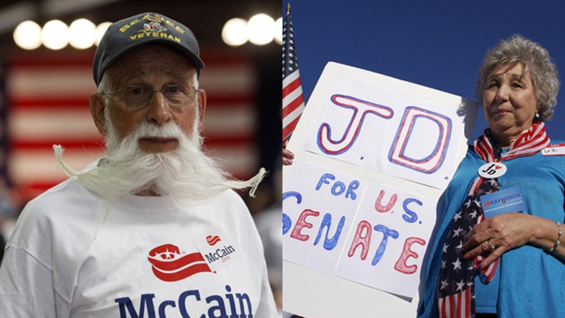 Supporters for Arizona Republican Senate primary opponents John McCain and J.D. Hayworth come out to cheer on their candidates. (Reuters/AP)