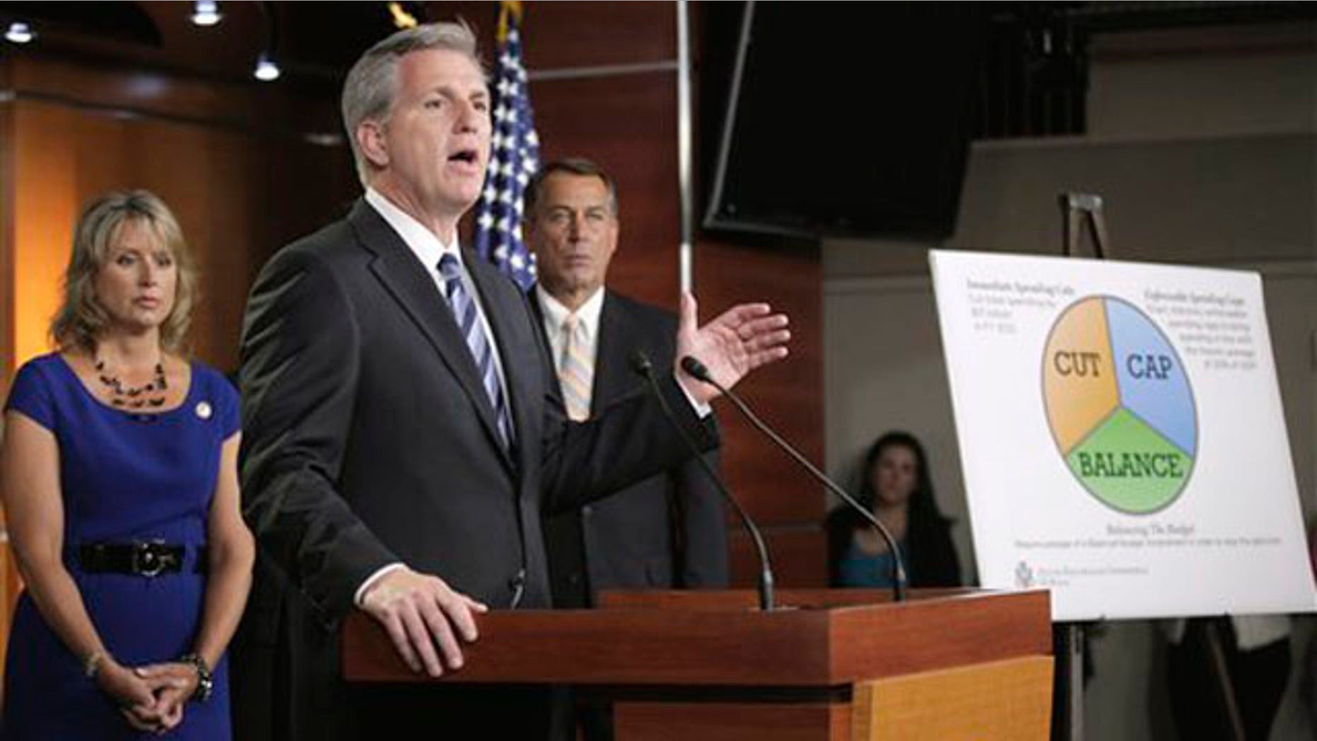 FILE: UNDATED: House Majority Leader Kevin McCarthy, center, talks on Capitol Hill about the debt ceiling, Washington, D.C.