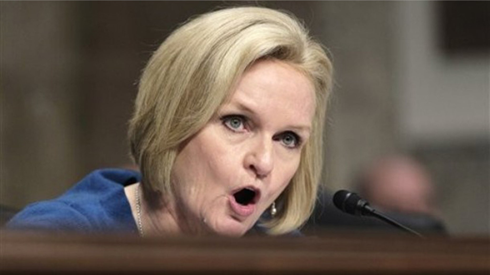 Senate Armed Services Committee member Sen. Claire McCaskill, D-Mo., questions Air Force Chief of Staff Gen. Norton Schwartz, on Capitol Hill in Washington, Thursday, Nov. 10, 2011, during the committee's hearing on recent press reports about practices at the Dover Air Force Base Mortuary operation where remains of U.S. war dead were mishandled in 2009. (AP Photo/J. Scott Applewhite)