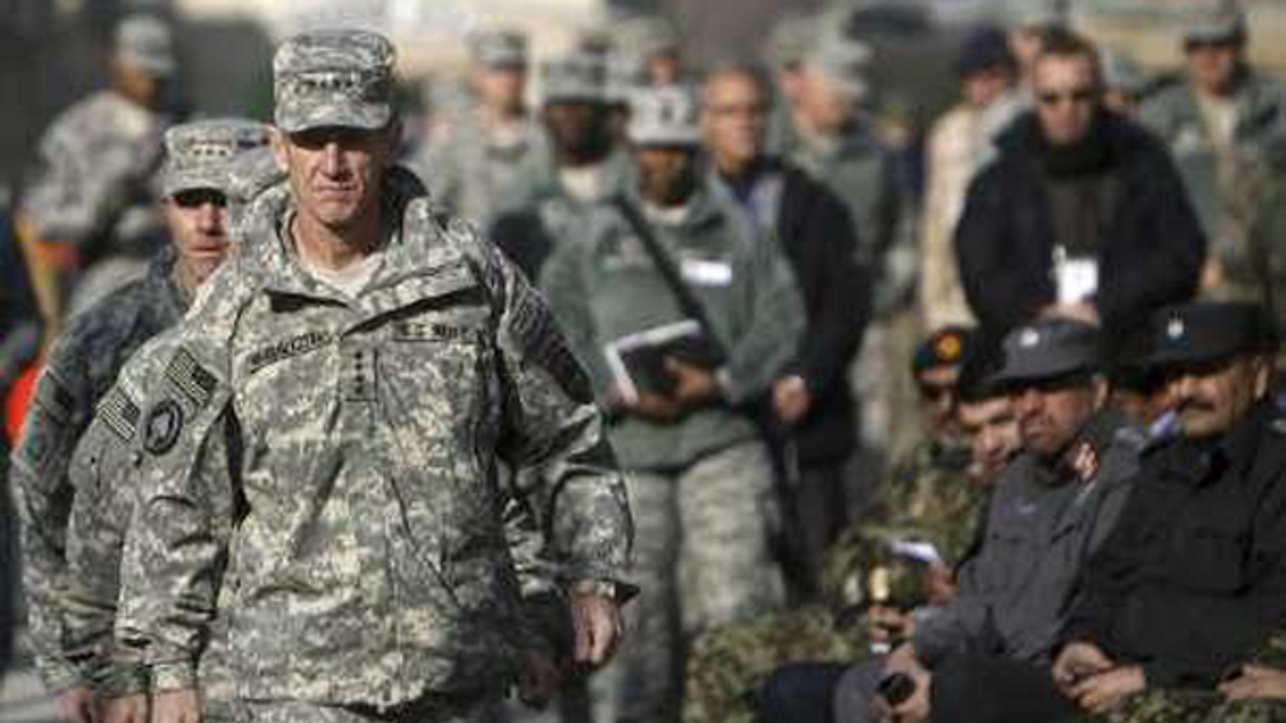 Saturday: Gen. Stanley McChrystal arrives at a ceremony in Kabul. (Reuters Photo)