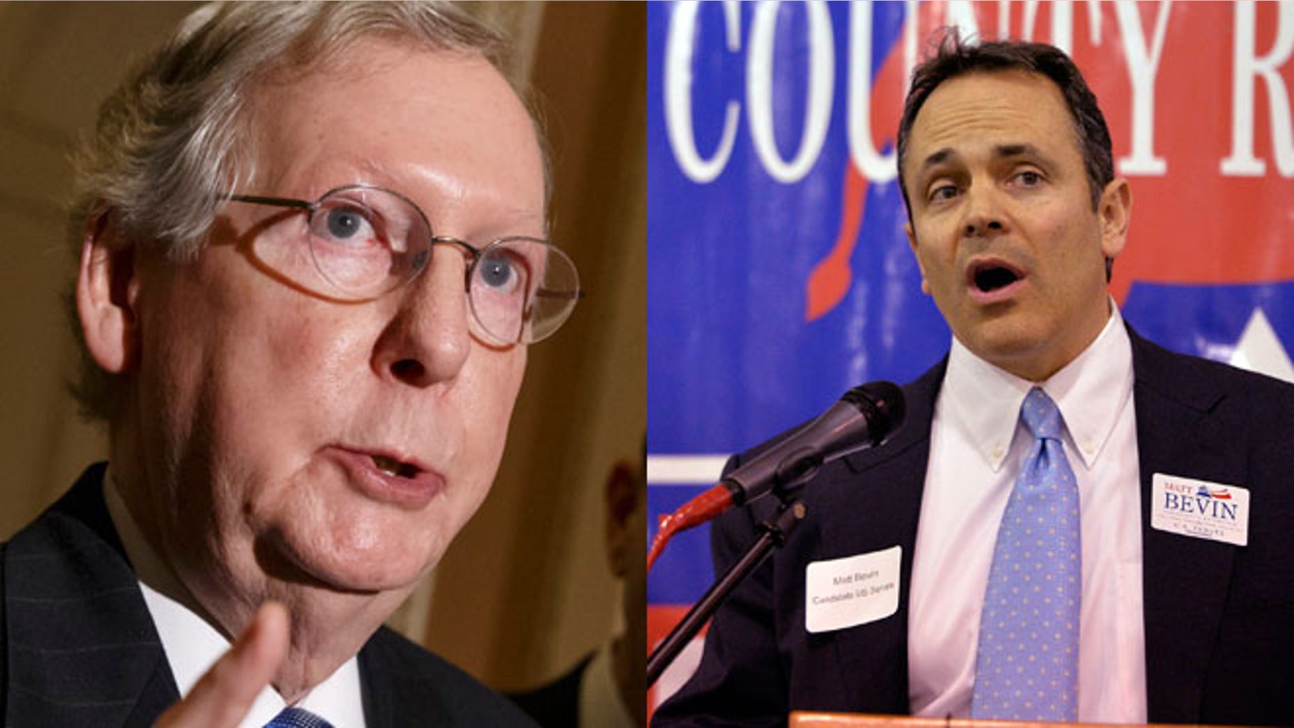 Shown here are Senate GOP Leader Mitch McConnell, left, and GOP primary challenger Matt Bevin.