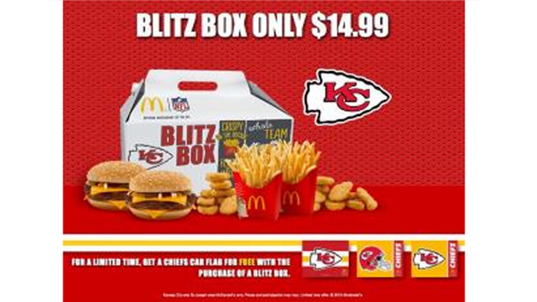 The "Blitz Box" includes two Quarter Pounders with cheese, two medium fries and 10 Chicken McNuggets with dipping sauces.