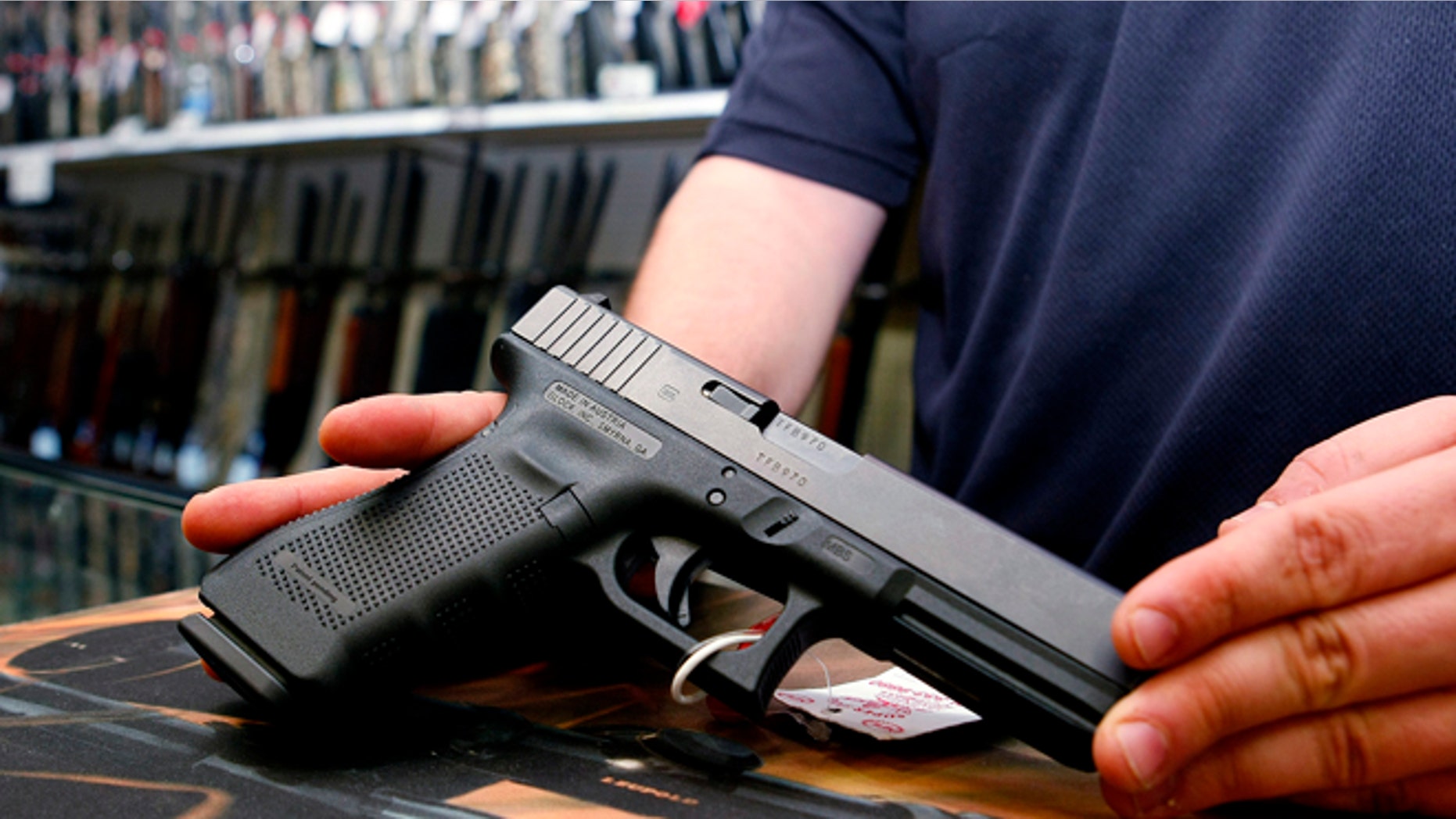 October 25, 2012: A Glock handgun available in a raffle promotion is shown at Adventures Outdoors in Smyrna, Georgia.