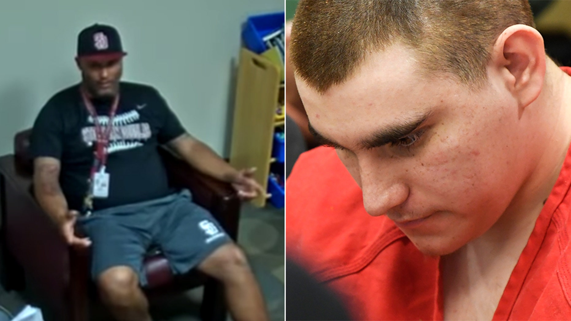 Andrew Medina, left, has been criticized for not confronting Marjory Stoneman Douglas High School shooter Nikolas Cruz, right.