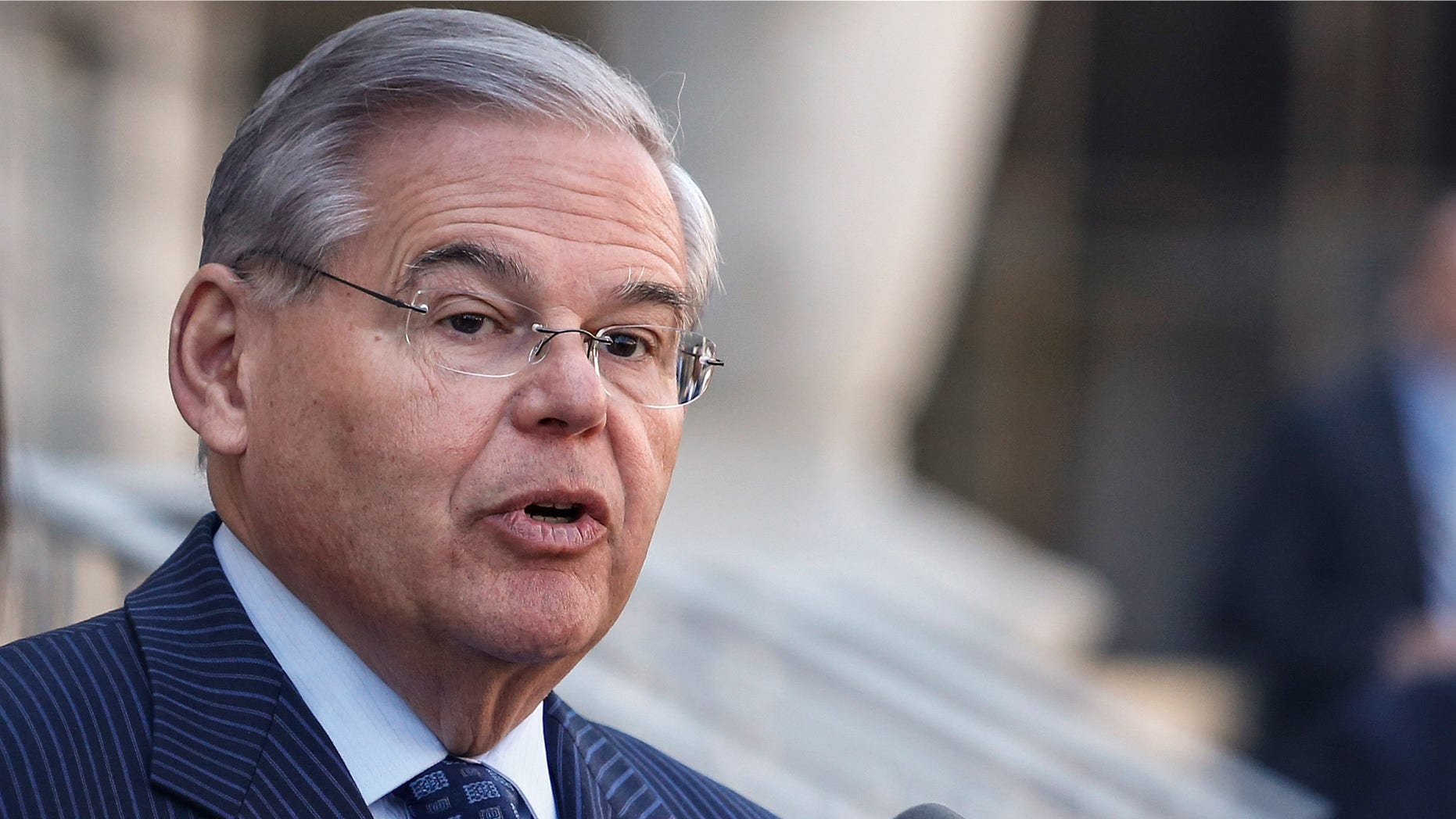 NEWARK, NJ - APRIL 02: U.S. Sen. Robert Menendez (D-NJ) speaks outside the federal court after he was indicted on corruption charges on April 2, 2015 in Newark, New Jersey. Sen. Menendez and Dr. Salomon Melgen are being indicted on corruption charges stemming from the senator being accused of accepting nearly $1 million in gifts and campaign contributions. (Photo by Kena Betancur/Getty Images)