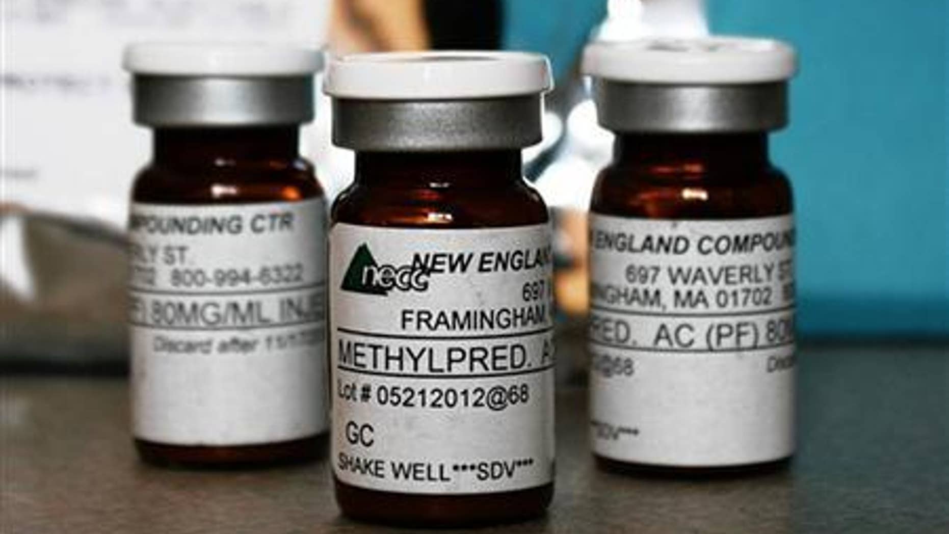 Vials of the steroid distributed by New England Compounding Center (NECC) - implicated in a meningitis outbreak - are pictured in this undated handout photo obtained by Reuters October 14, 2012. The outbreak has killed 15 people and put 14,000 at risk of contracting meningitis. REUTERS/Minnesota Department of Health/Handout.