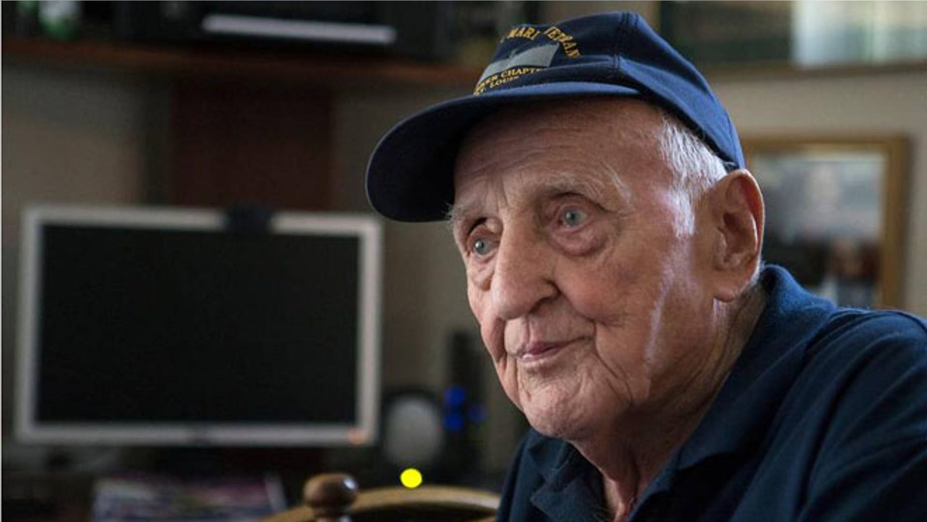 FILE: August 2015: Orville Sova, of Collinsville, Ill., served in the U.S. Merchant Marine during WWII. He was 88 when this picture was taken. He died Nov. 6, 2015. (Derik Holtmann of the Belleville (Ill.) News-Democrat.)