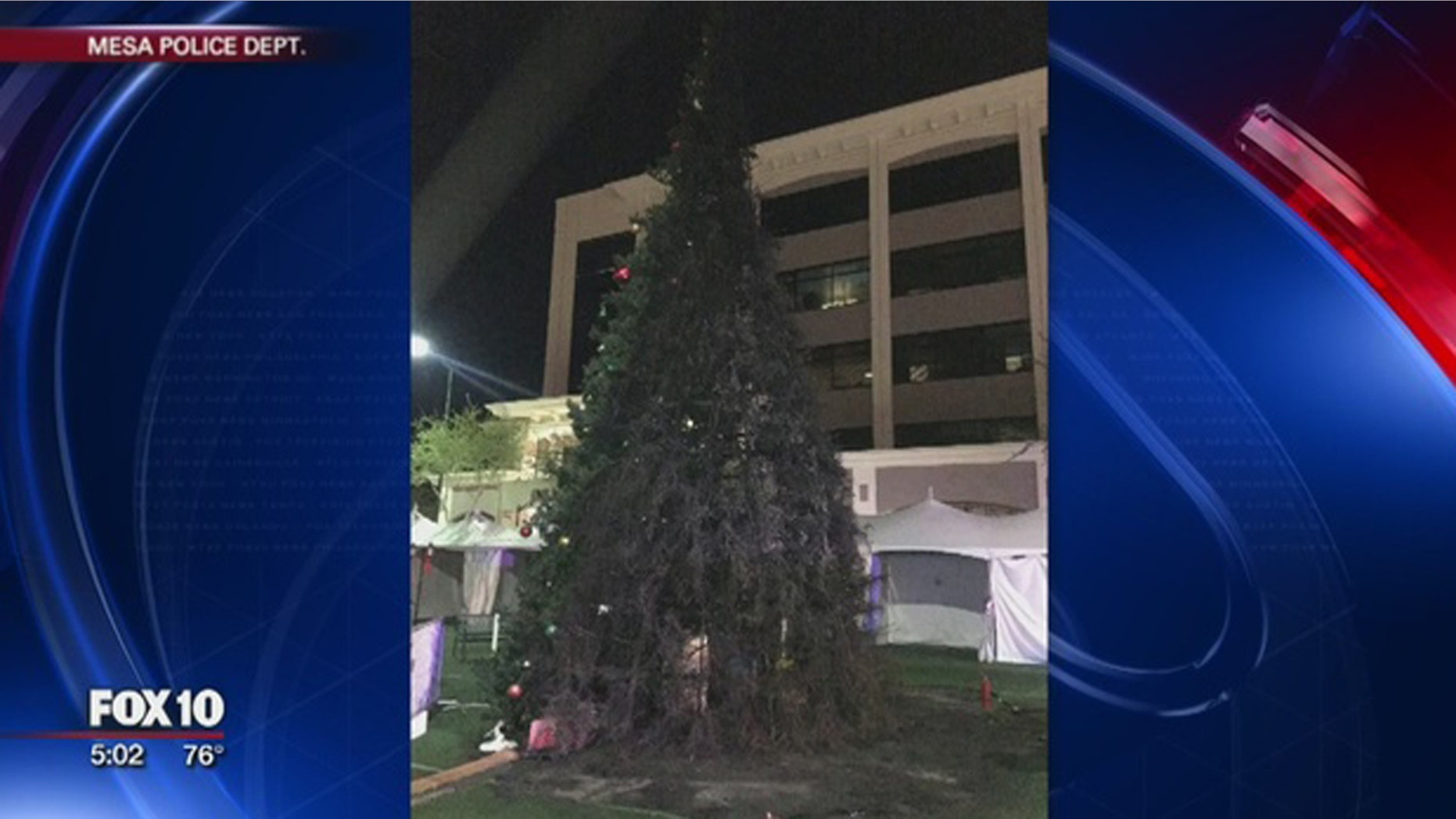 An Arizona man is accused of burning down Mesa's town Christmas tree.