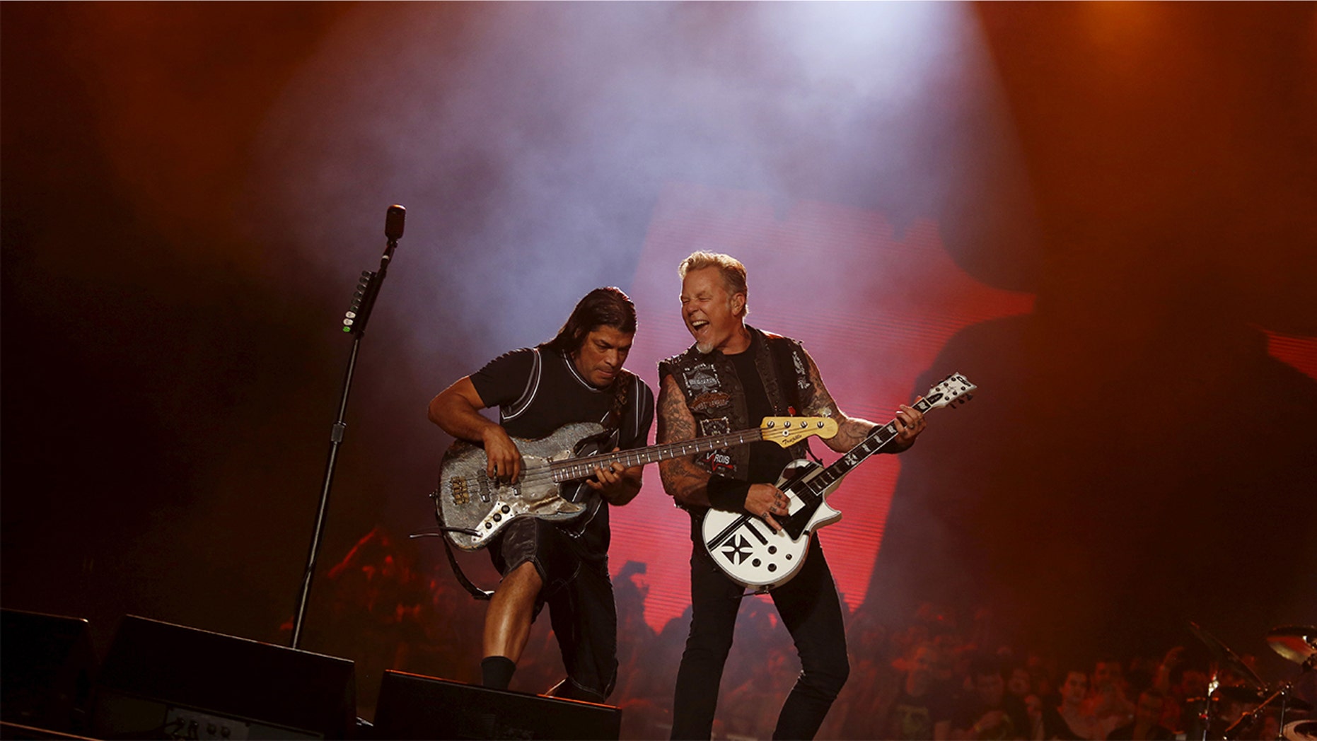 James Hetfield and Robert Trujillo of Metallica perform during the Rock in Rio Music Festival in Rio de Janeiro.