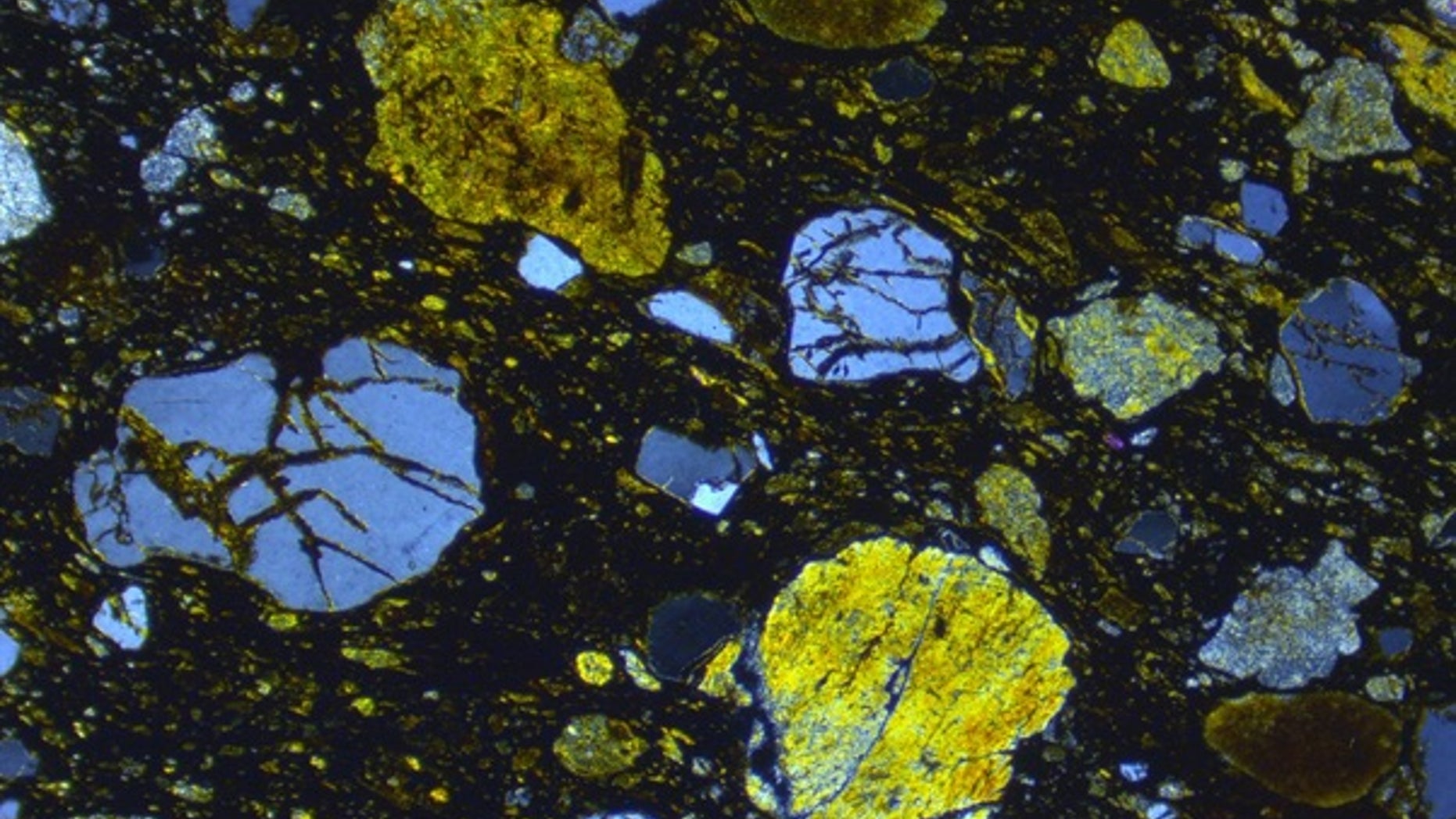 A thin slice of ejecta deposited on the Isle of Skye, Scotland, 60 million years ago.
