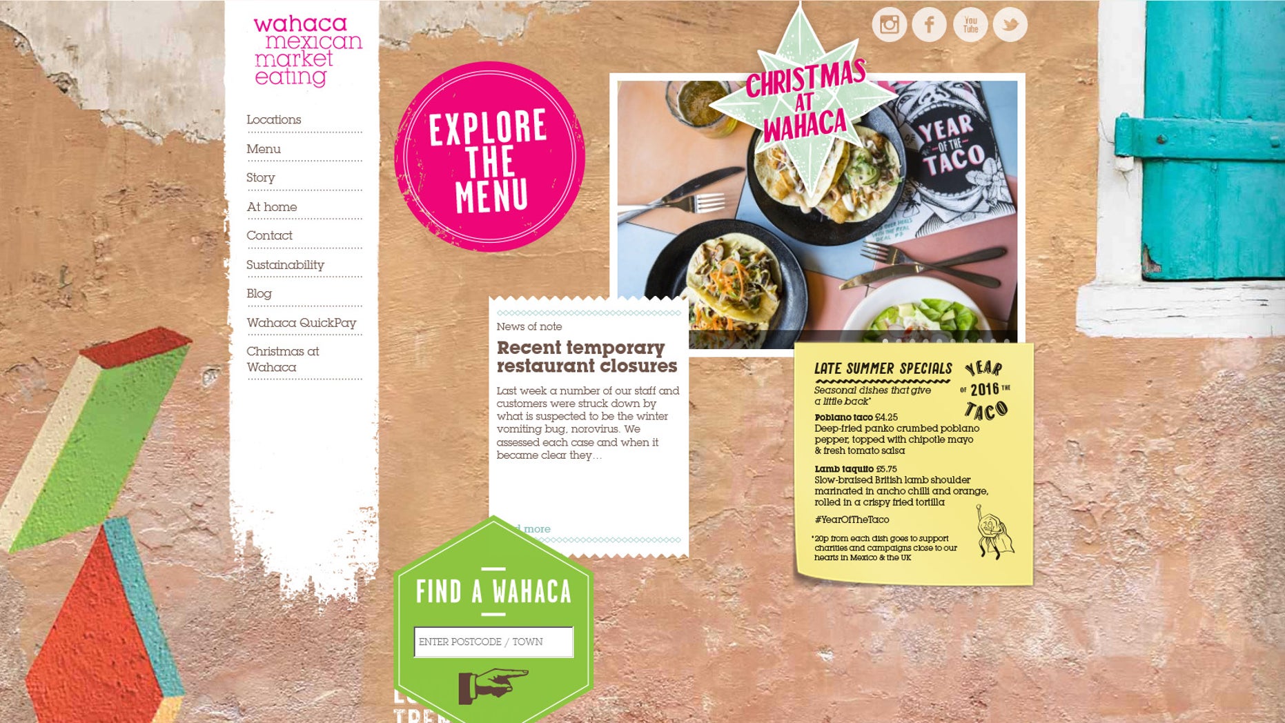 Screenshot of Wahaca restaurants website