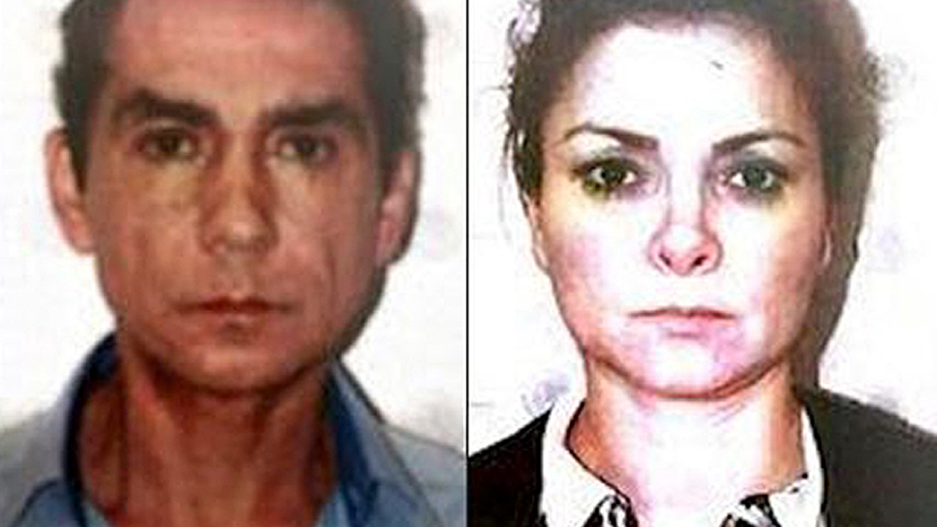 FILE - In this Nov. 5, 2014, two-image composite file photo, released by Mexico's Attorney General's office (PGR) shows the former mayor of the town of Iguala, Jose Luis Abarca, left, and his wife, Maria de los Angeles Pineda, after their arrest in Mexico City. The federal judiciary council said on Monday, Jan. 12, 2014, that a court ruled there was enough evidence to try Maria de los Angeles Pineda on charges she engaged in organized crime to traffic drugs and launder money. (AP Photo/PGR, File)