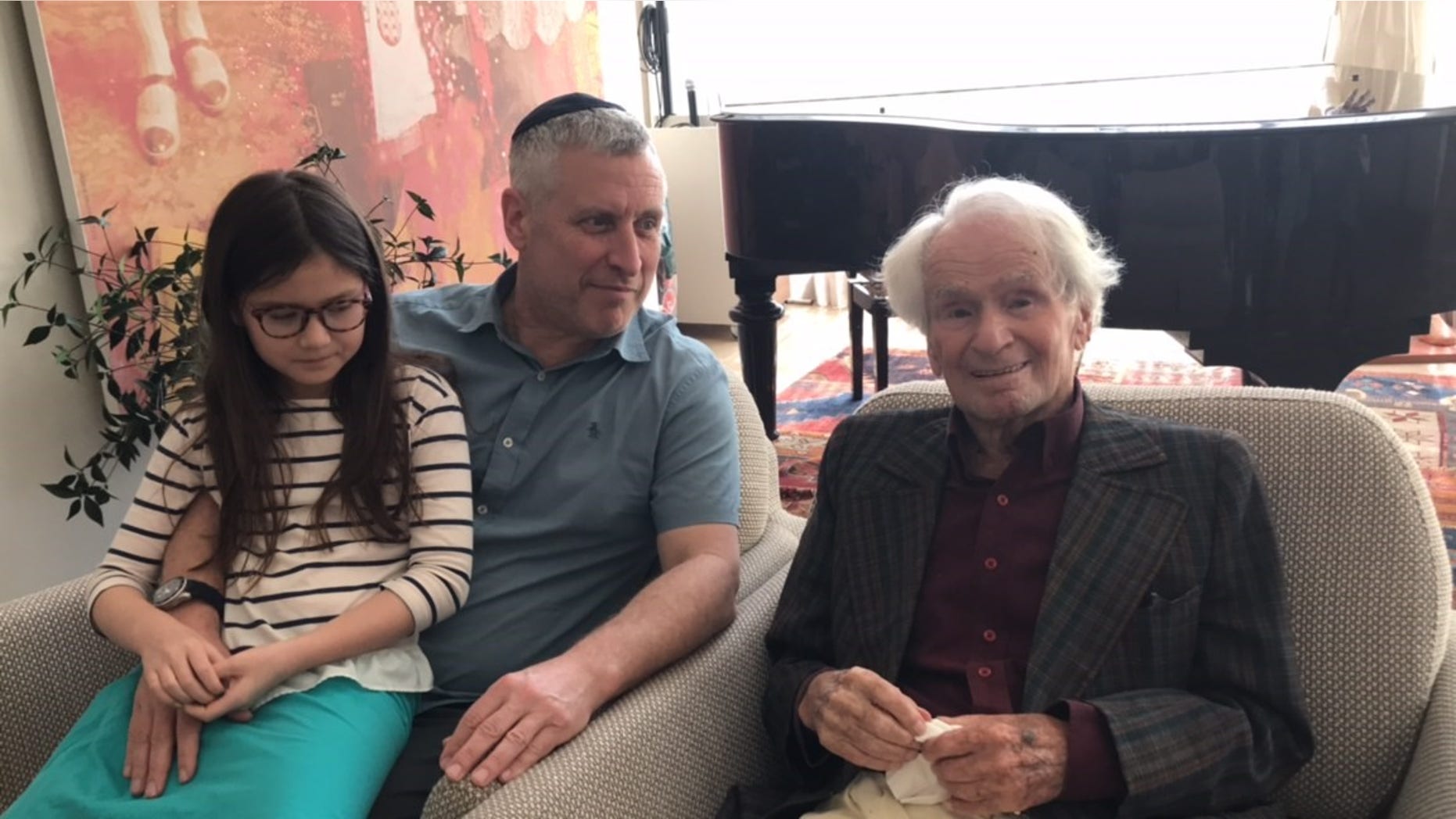 Michael Levin with his daughter Aliya and his great-uncle Jacques Graubart last week in Israel.