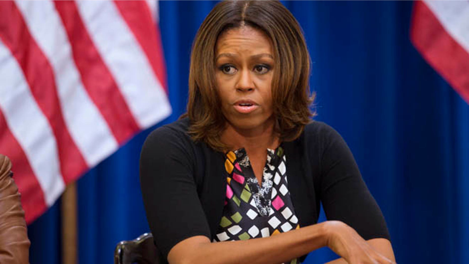May 22, 2014: First lady Michelle Obama is shown in the Eisenhower Executive Office Building on the White House complex in Washington.