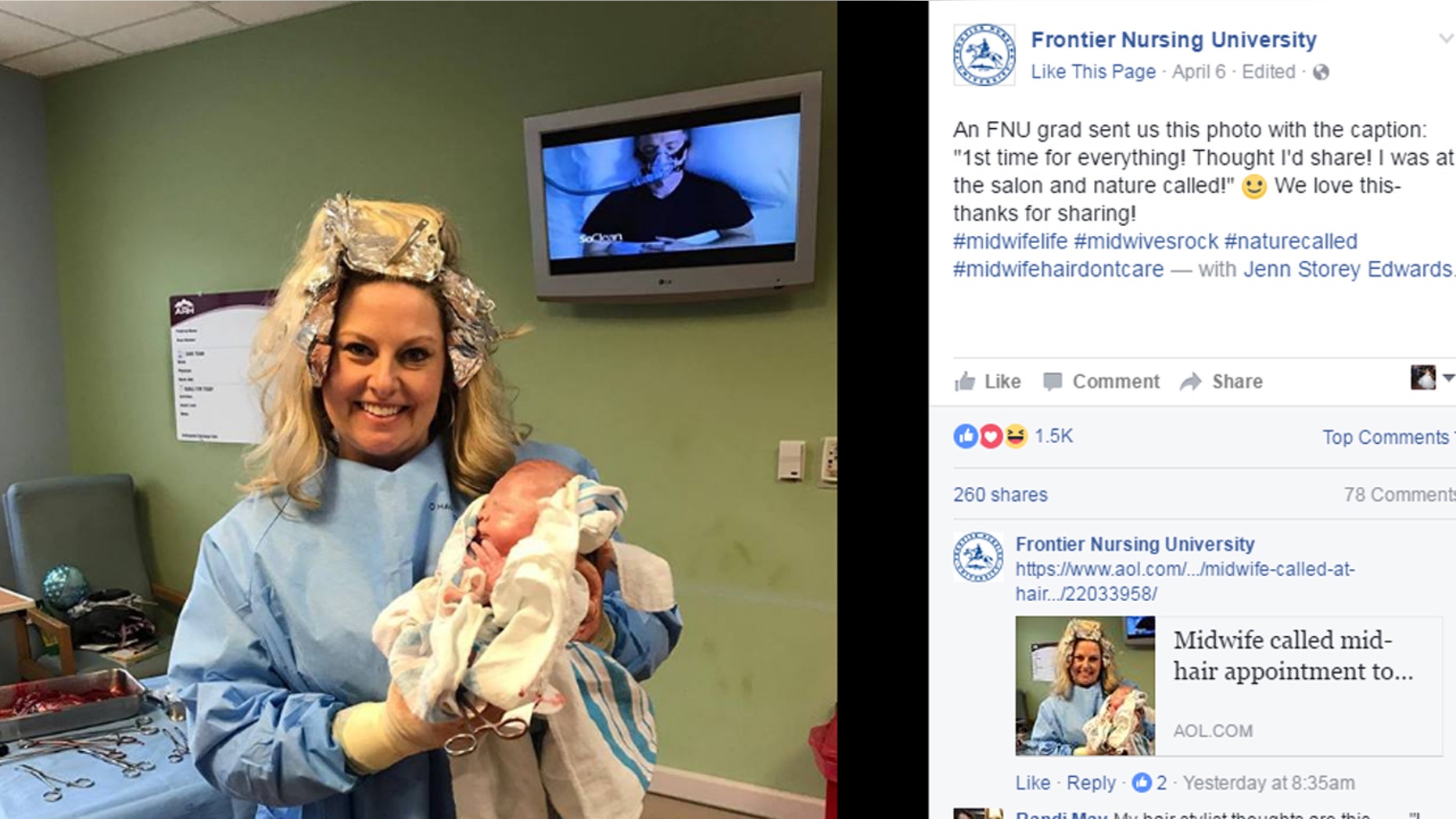 Midwife Carrie Hall was in the middle of getting her hair dyed when a patient went into labor.