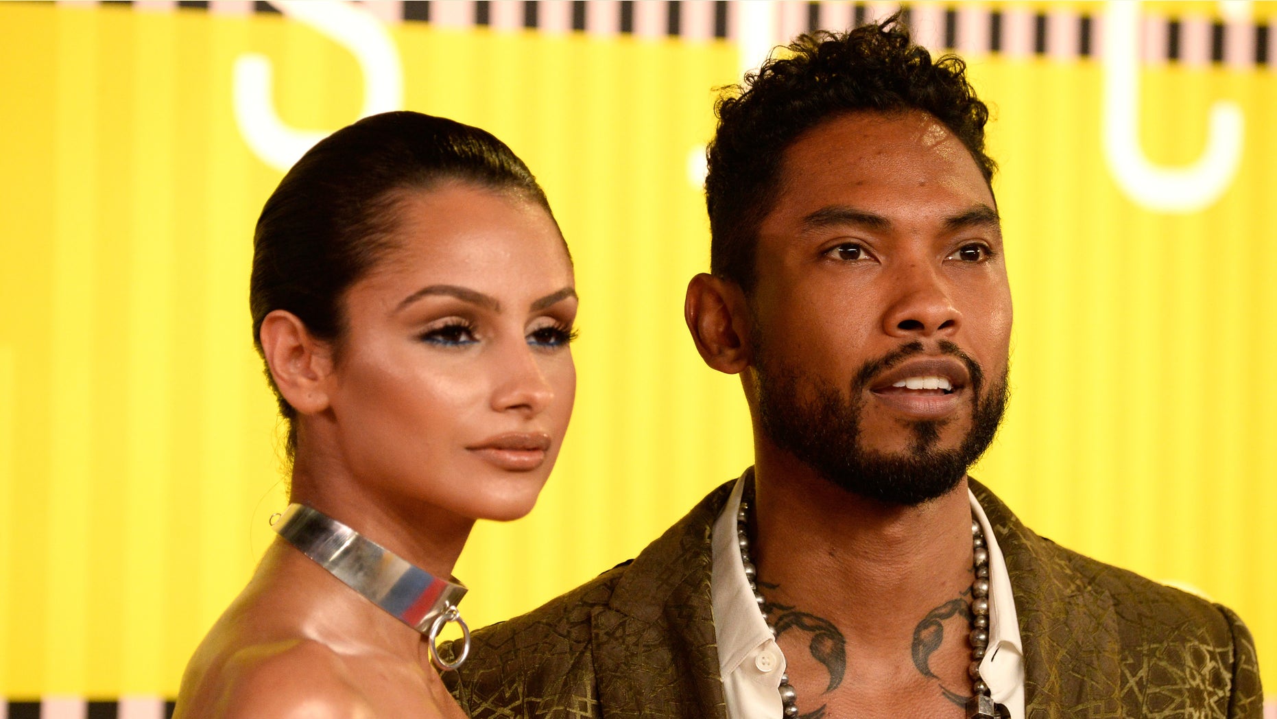 Actress Nazanin Mandi and Miguel attend the 2015 MTV Video Music Awards on August 30, 2015 in Los Angeles.