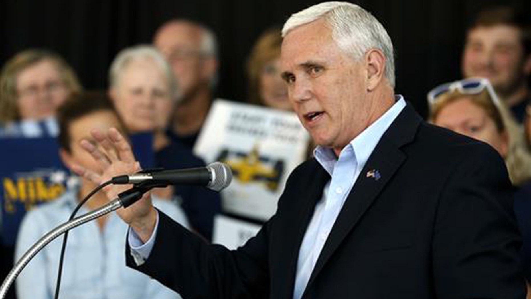 In this May 11, 2016, file photo, Indiana Gov. Mike Pence launches his campaign for re-election during an event in Indianapolis.