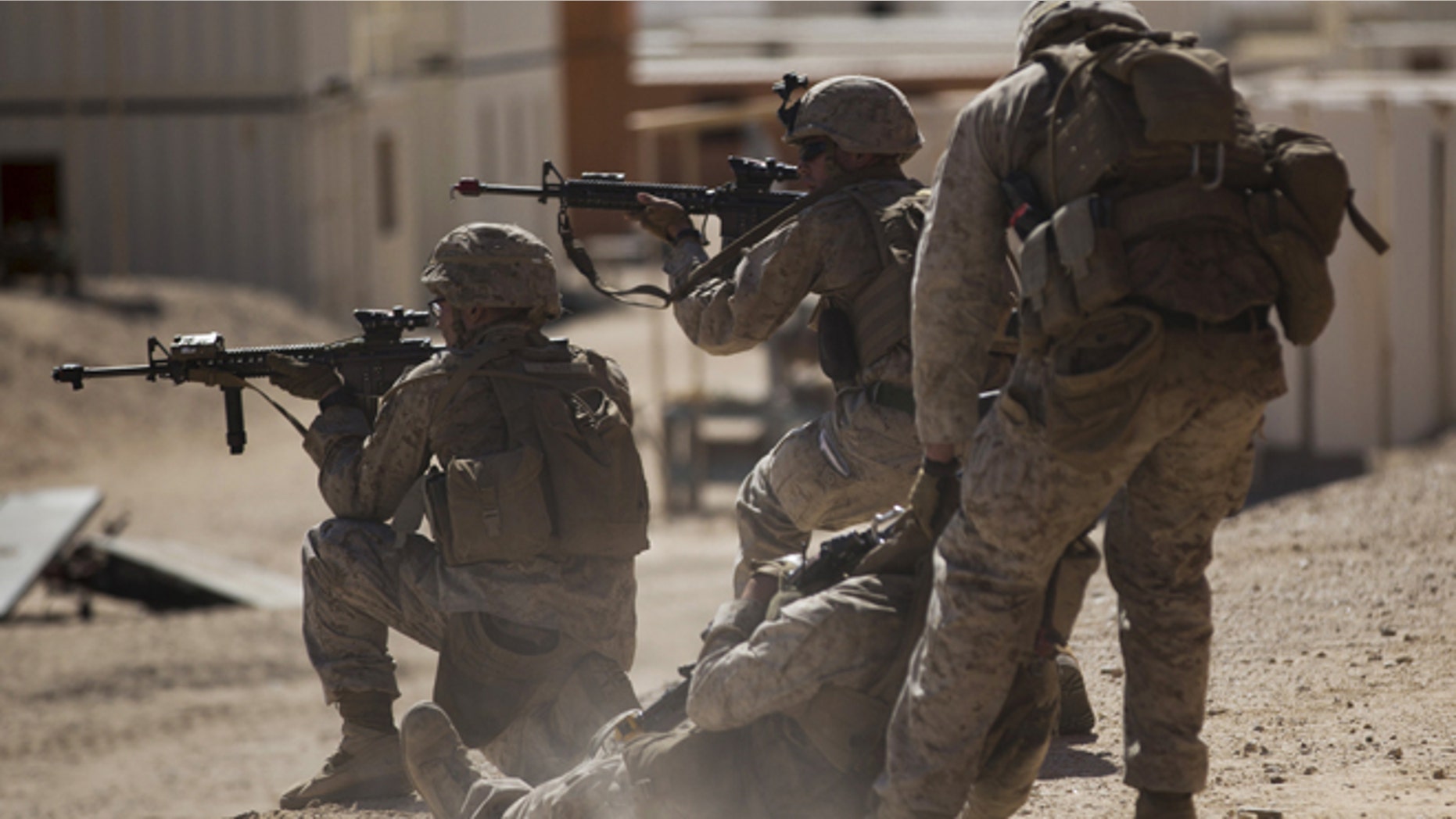 U.S. Marines during a non-live fire Military Operations in Urban Terrain (MOUT) training.