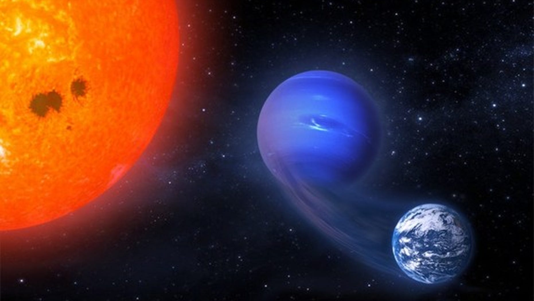 This artist's illustration depicts the transformation of a "mini-Neptune" exoplanet, orbiting a red dwarf star, into a potentially habitable rocky world.