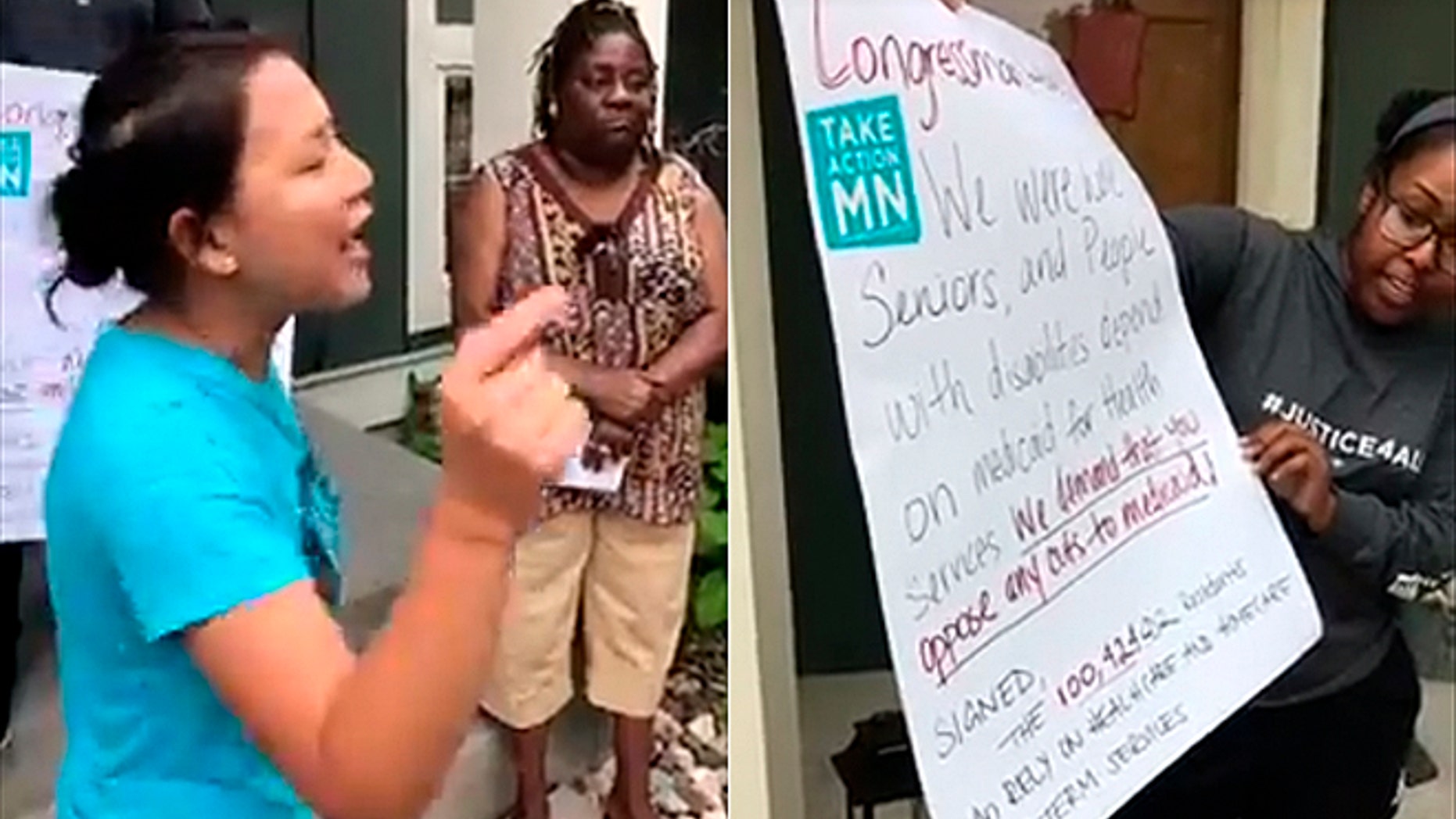 Images from the protest at Rep. Jason Lewis' house in Minnesota.