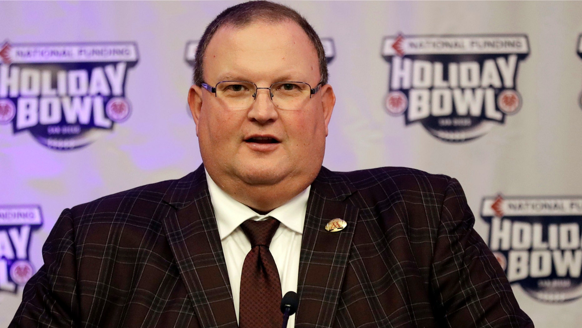 Dec. 14, 2016: Minnesota head coach Tracy Claeys speaks during a news conference for the upcoming Holiday Bowl in San Diego.