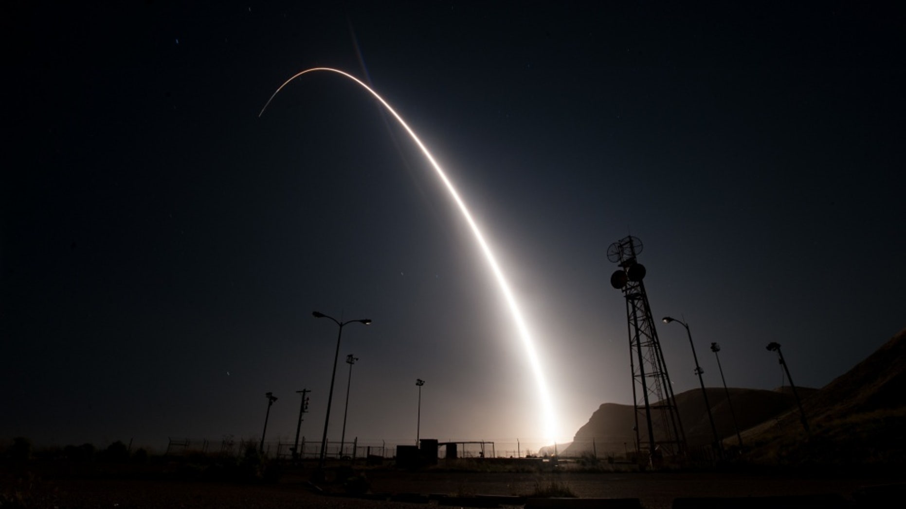 An unarmed Minuteman III intercontinental ballistic missile launches during an operational test at 12:03 a.m., PDT, April 26, 2017 from Vandenberg Air Force Base, Calif. (U.S. Air Force photo by Senior Airman Ian Dudley)