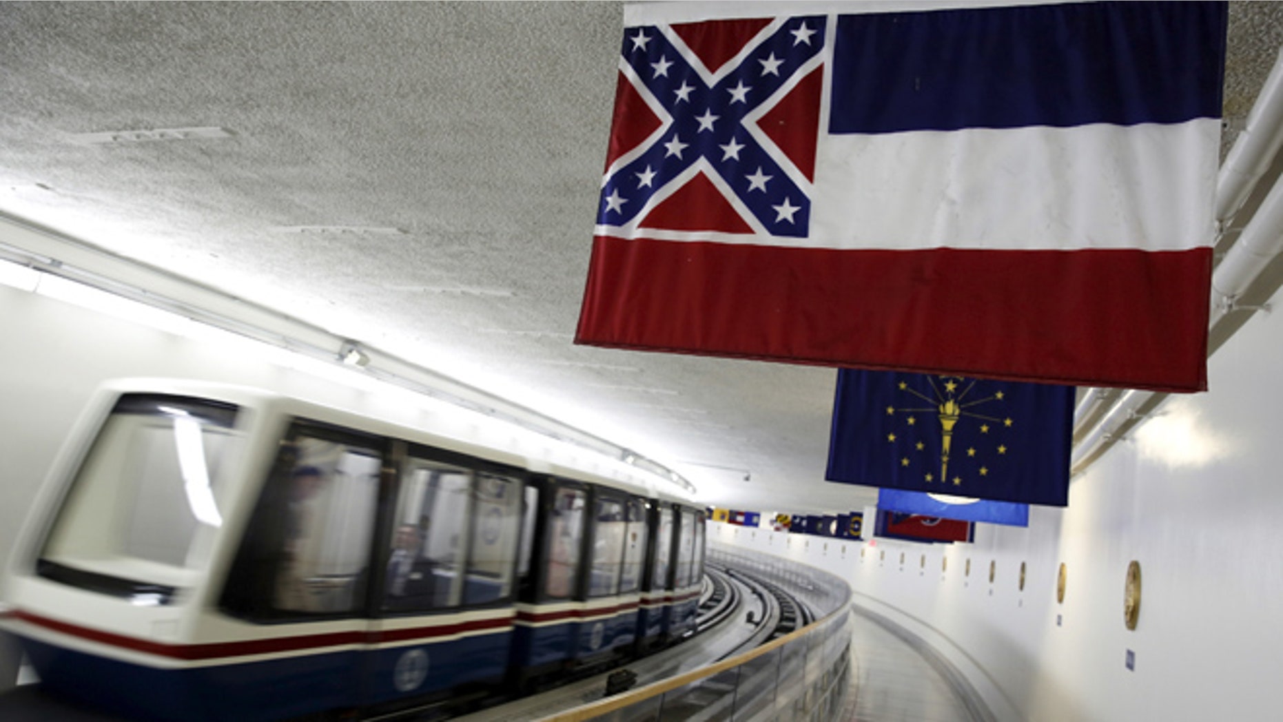 FILE: June 23, 2015: The Mississippi state flag still hangs among other state flags in the senate tunnel under the U.S. Capitol, in Washington, D.C. (REUTERS)