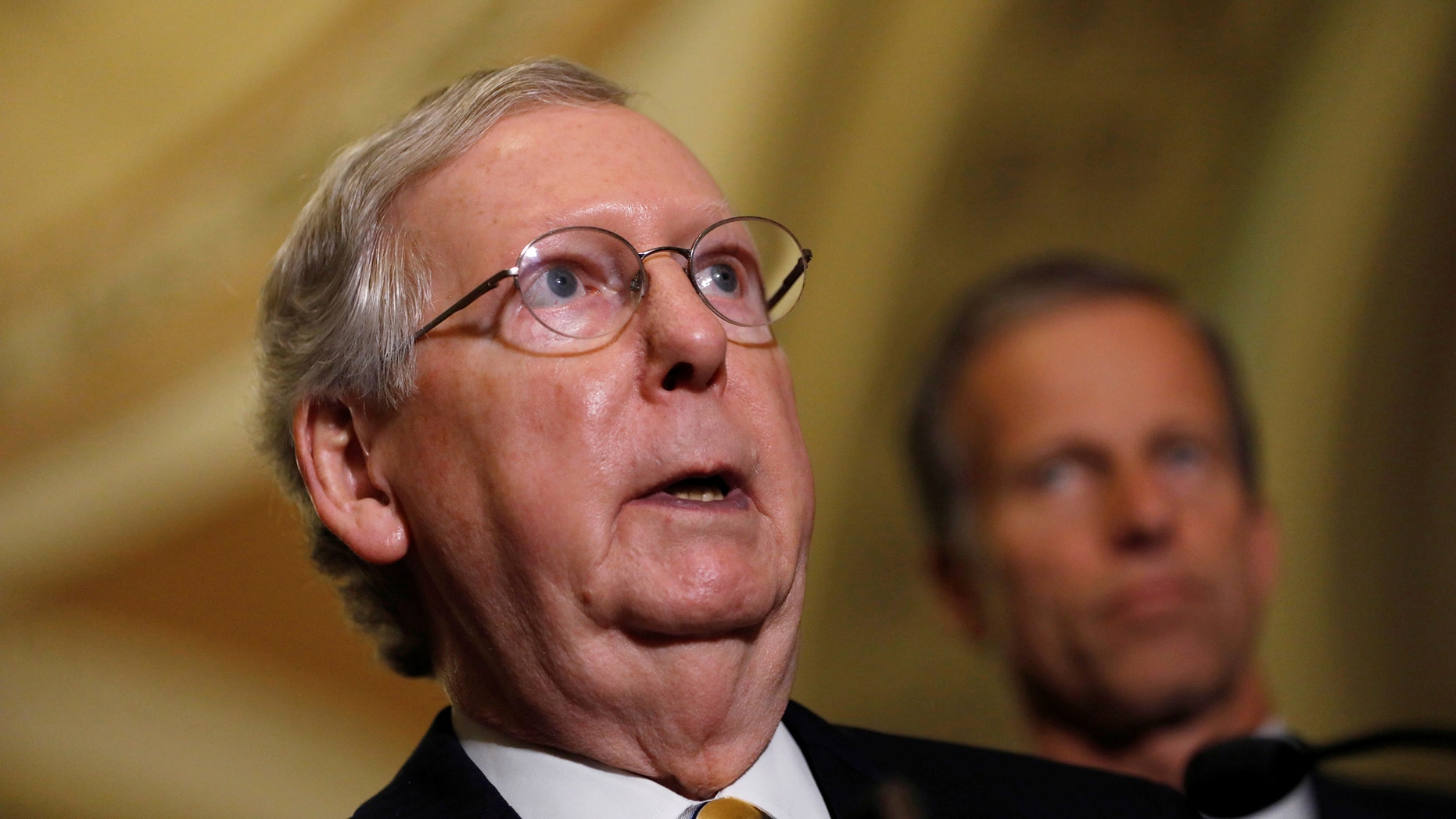 Senate Majority Leader Mitch McConnell speaks to the media about plans to repeal and replace Obamacare on Capitol Hill in Washington, U.S., June 27, 2017. REUTERS/Aaron P. Bernstein - RTS18VLA