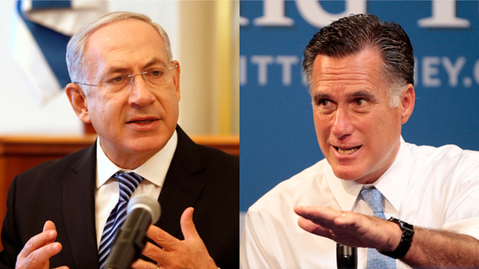 Shown here are Israeli Prime Minister Benjamin Netanyahu, left, and GOP presidential candidate Mitt Romney.