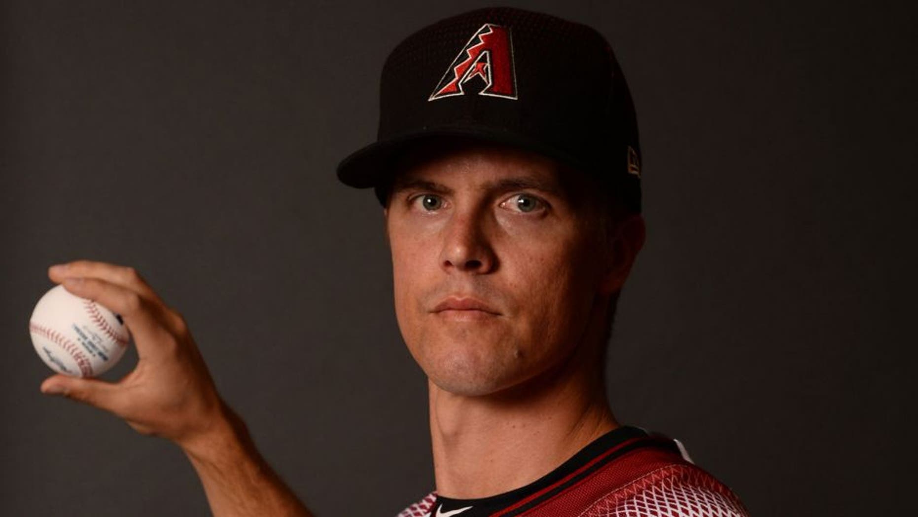 Feb 21, 2017; Scottsdale, AZ, USA; Arizona Diamondbacks starting pitcher Zack Greinke (21) poses for a photo during Spring Training Media Day at Salt River Fields at Talking Stick. Mandatory Credit: Joe Camporeale-USA TODAY Sports
