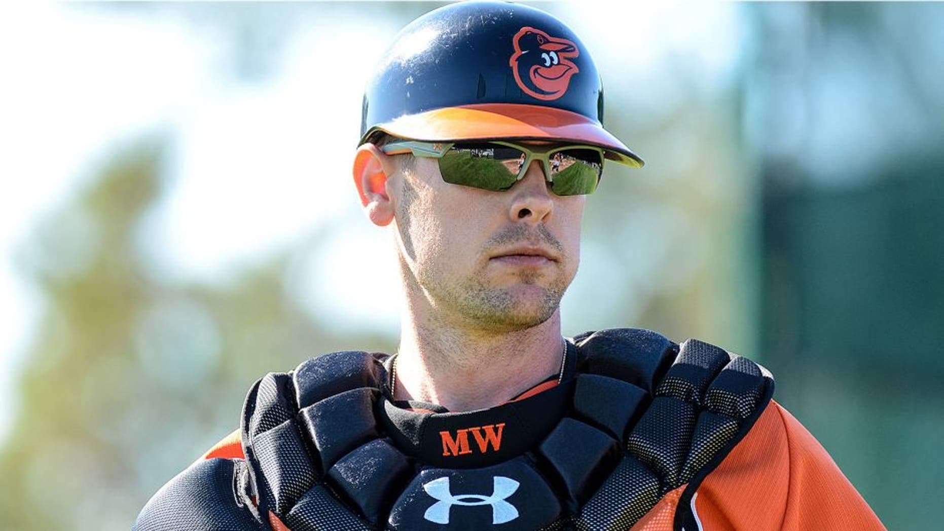 Feb 17, 2014; Sarasota, FL, USA; Baltimore Orioles catcher Matt Wieters (32) at Ed Smith Stadium. Mandatory Credit: Jonathan Dyer-USA TODAY Sports