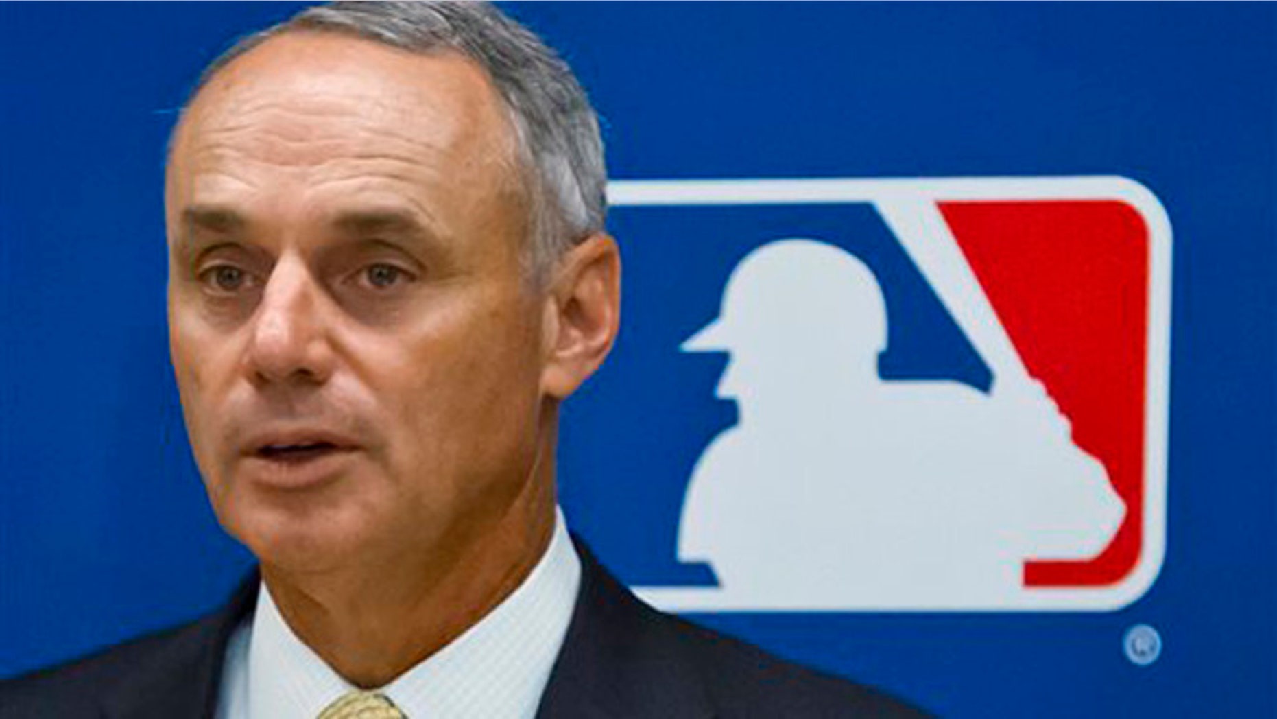 May 21, 2015: Baseball Commissioner Rob Manfred speaks during a news conference in New York.