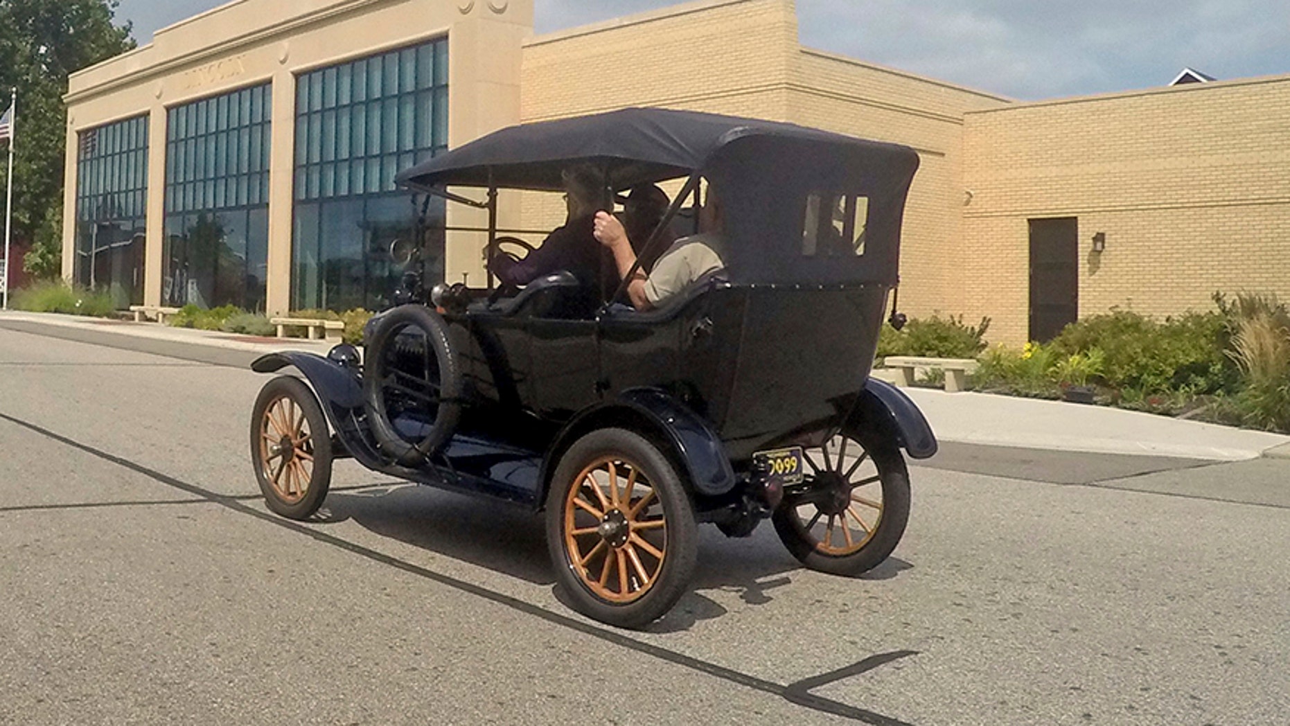 In this Aug. 31, 2017 photo, a student driver operates a Model T on the grounds of the Gilmore Car Museum in Hickory Corners, Mich. More than 500 people this year learned how to drive the historic Ford car at a one-day, four-hour course offered by the museum near Kalamazoo. (AP Photo/Mike Householder)