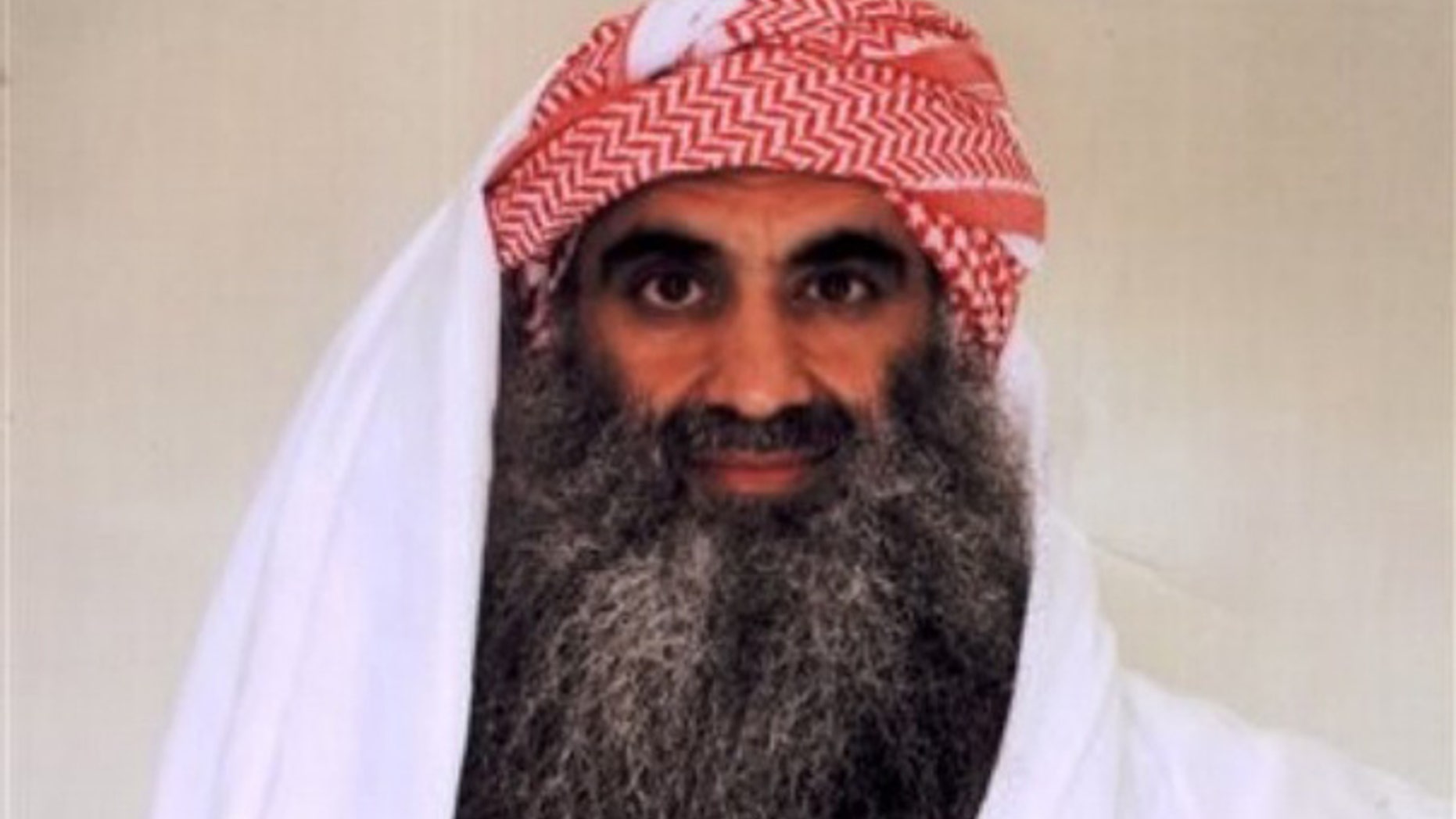 Photo purporting to show Khalid Sheik Mohammed in detention at Guantanamo Bay, Cuba. (AP)
